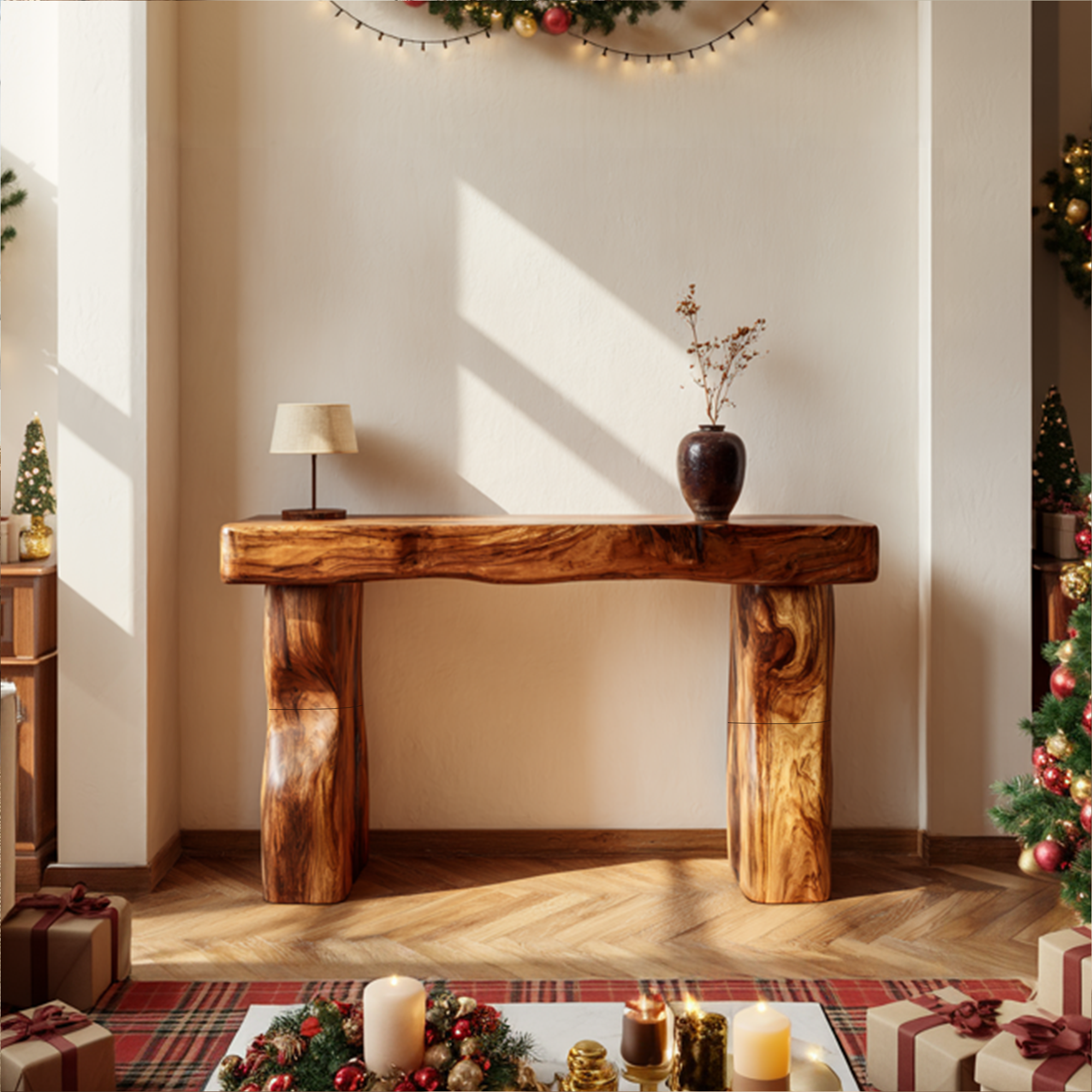 Rustic Console Table Sculpted Wave Base Holiday Living Room SINLKICS403