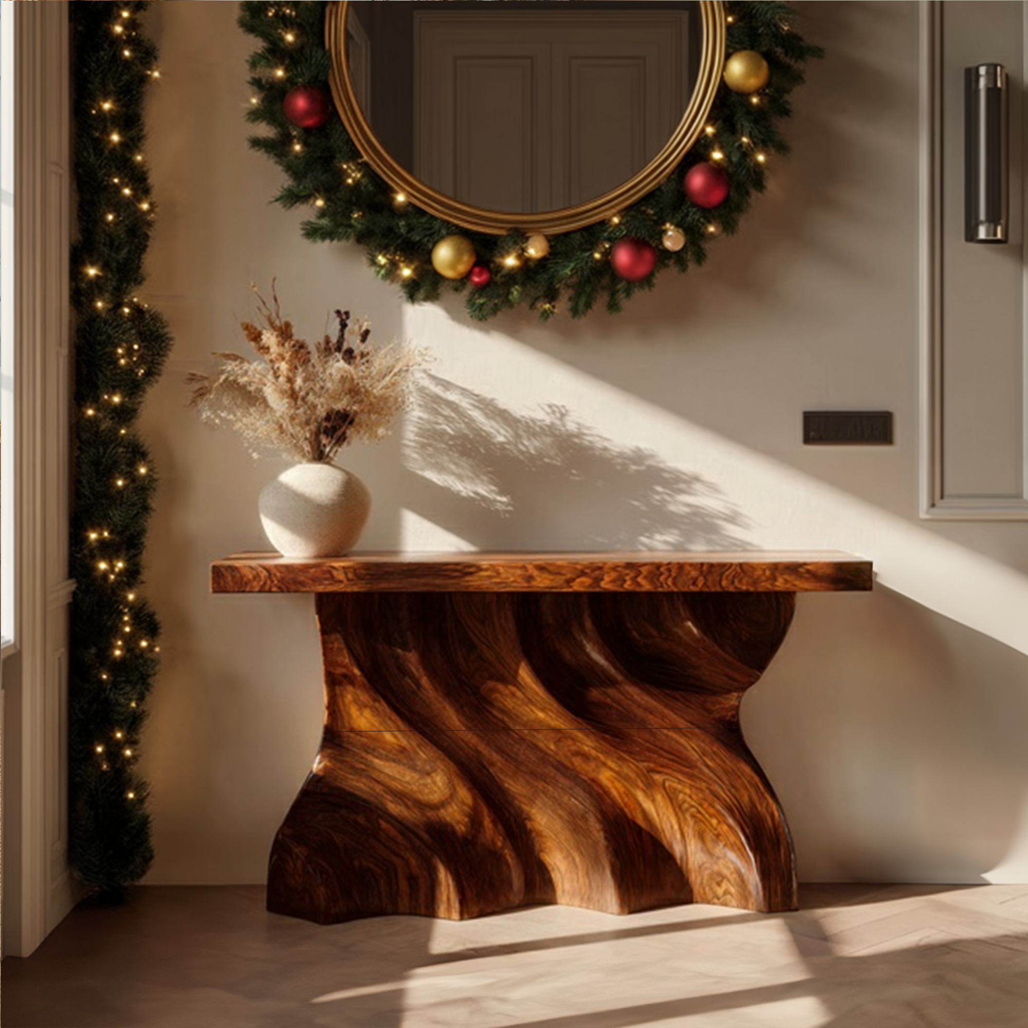 Midcentury Console Table Sculpted Wave Base Entryway Display SINLKICS404