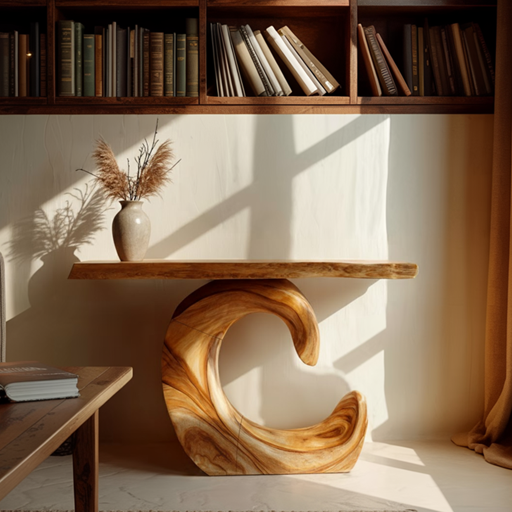 Mid Century Console Table Sculpted C-Base Reading Nook SINLKICS408