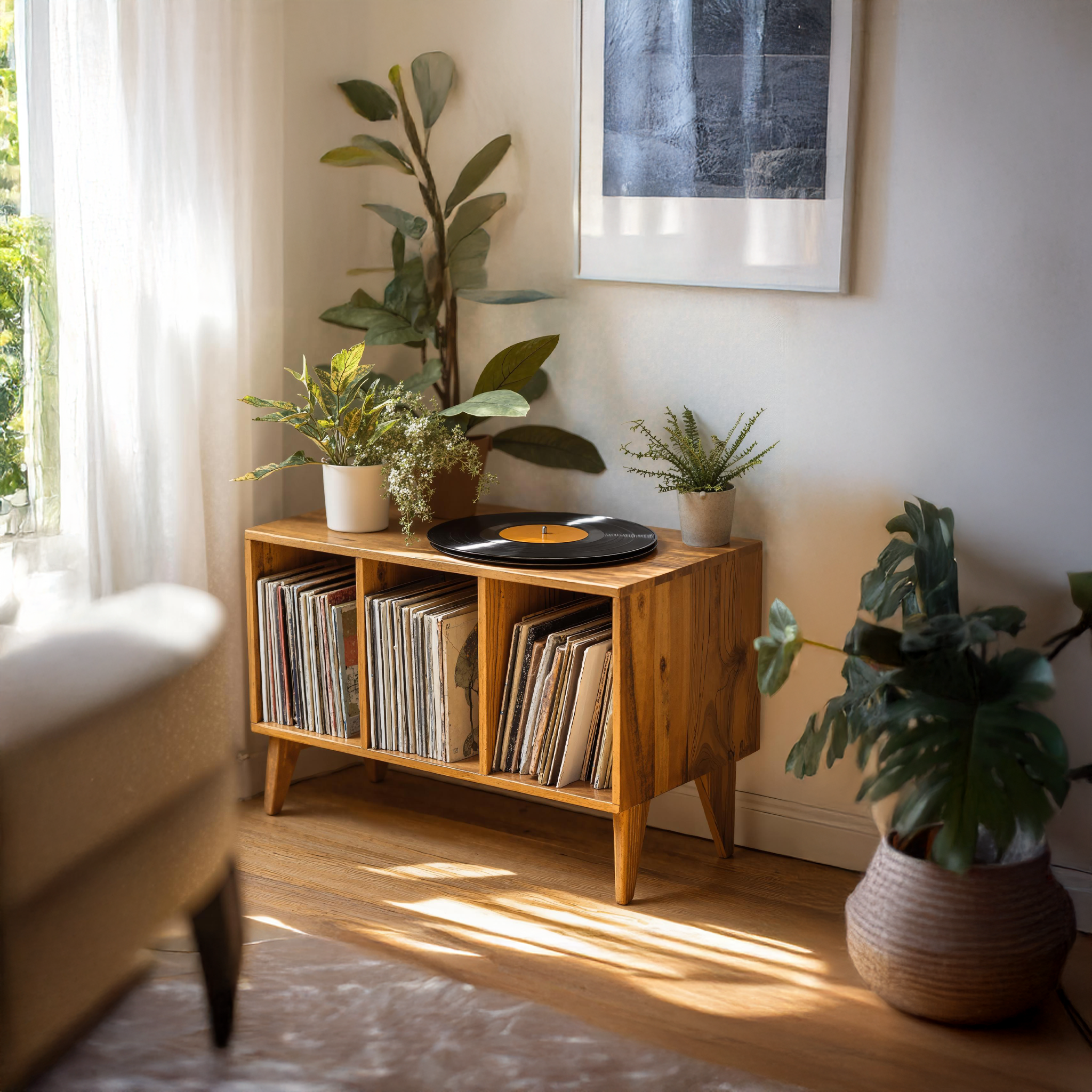 Farmhouse Record Stand For Vinyl Collection In Entryway Area SILDTRPT020