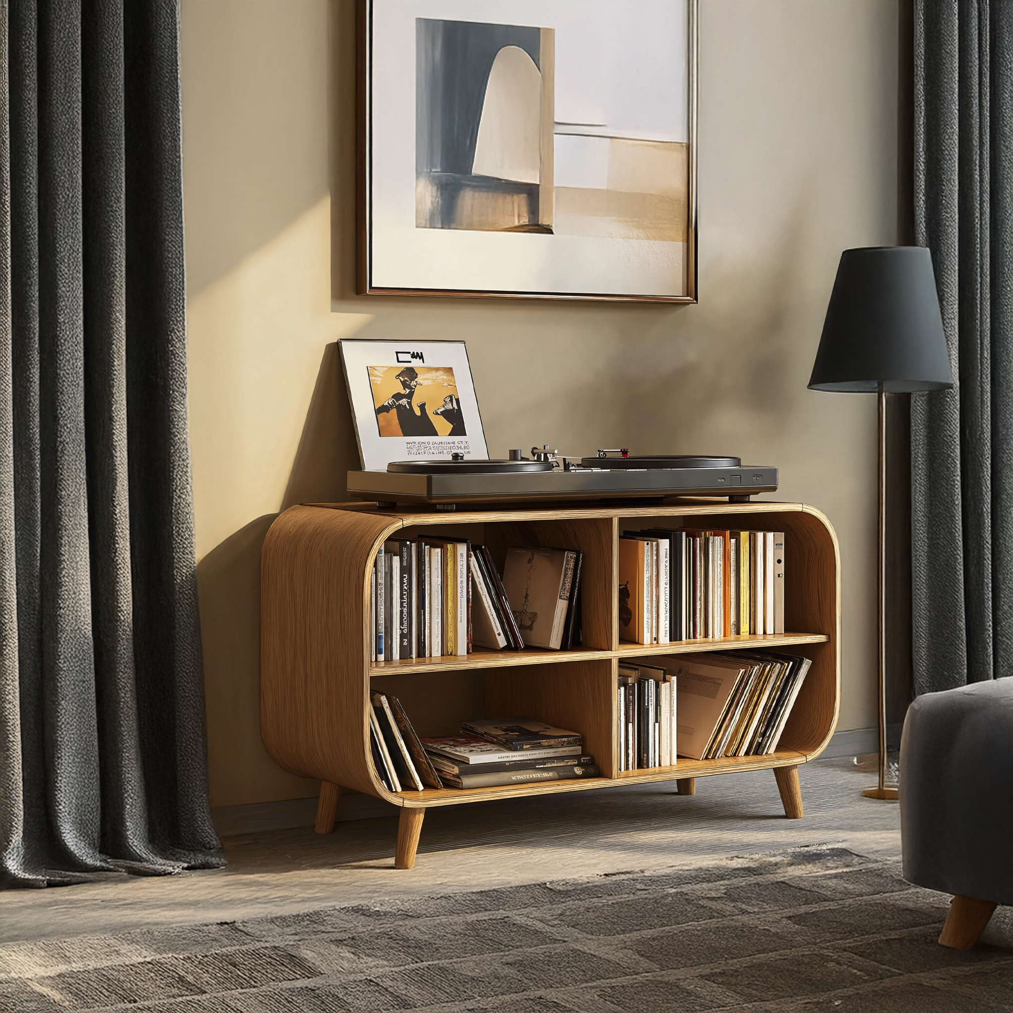 Mid Century Vinyl Record Storage Stand For Entryway Design SILDTRPT022