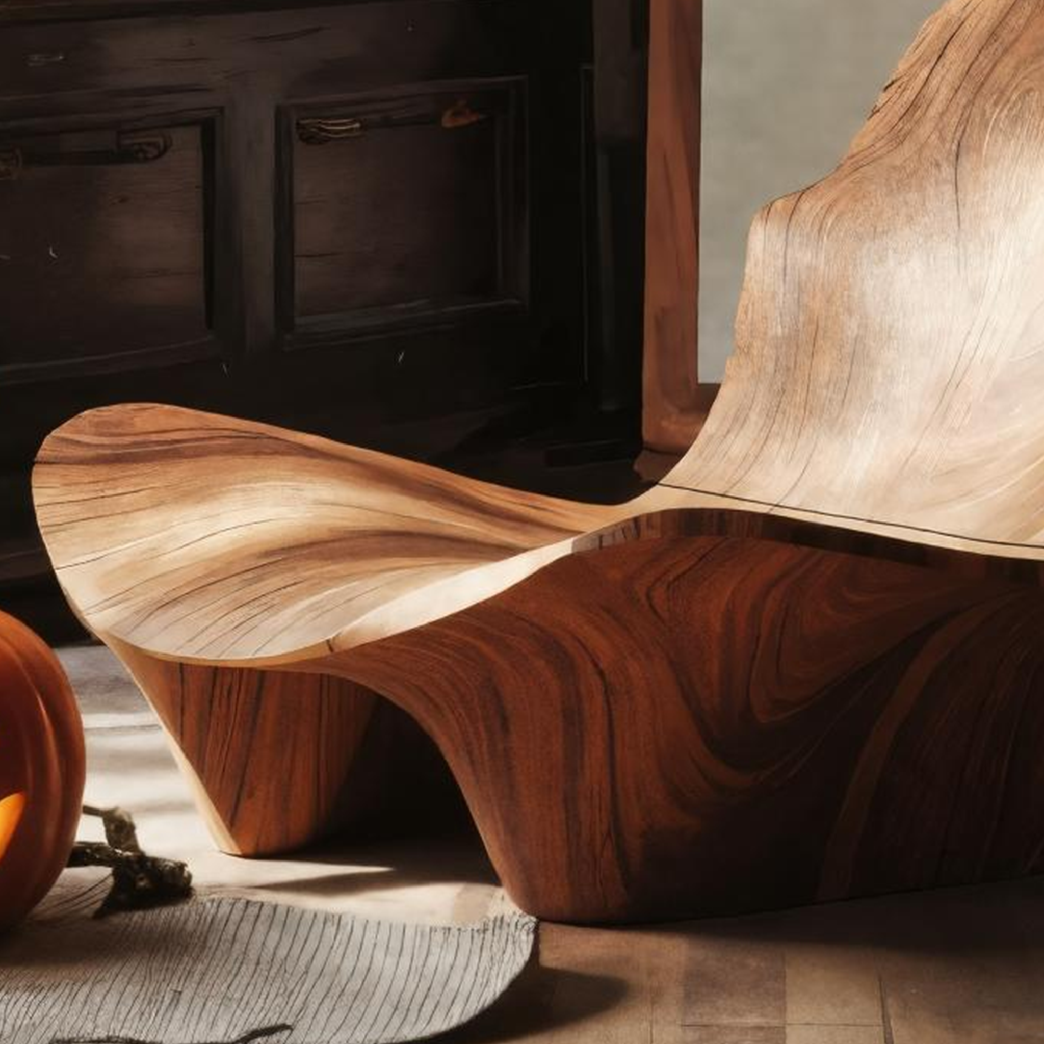 Modern Wooden Live Edge Accent Chair For Living Room Halloween Decor SILDTTNHA001