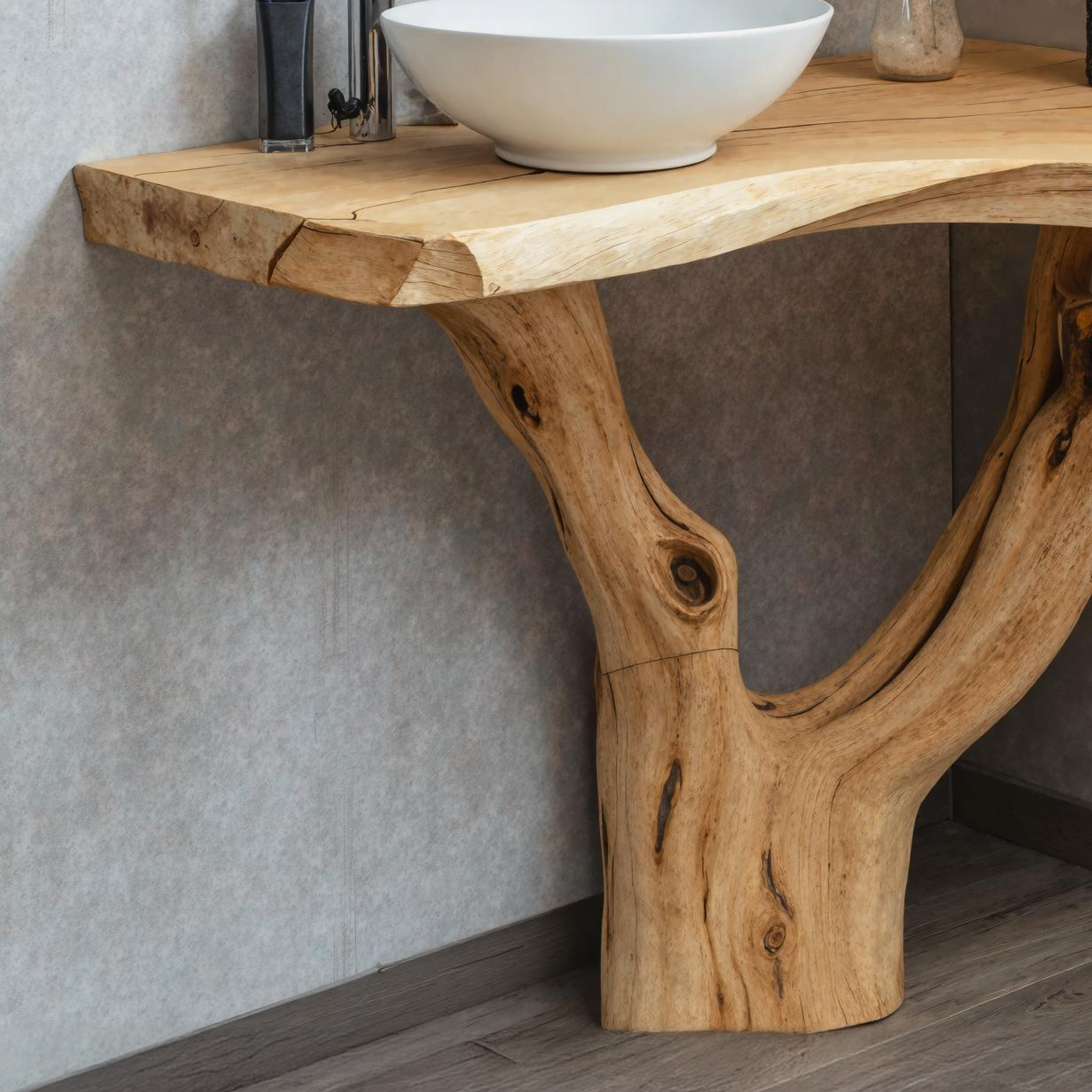 Handcrafted Curved Wooden Corner Bathroom Vanity With Vintage Touch SILDTBRV176