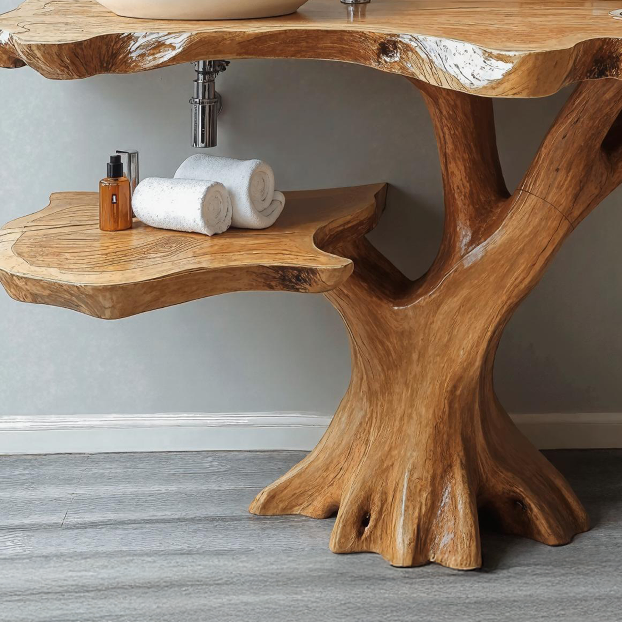 Rustic Natural Wood Bathroom Vanity For Country Style Homes SILDTBRV153