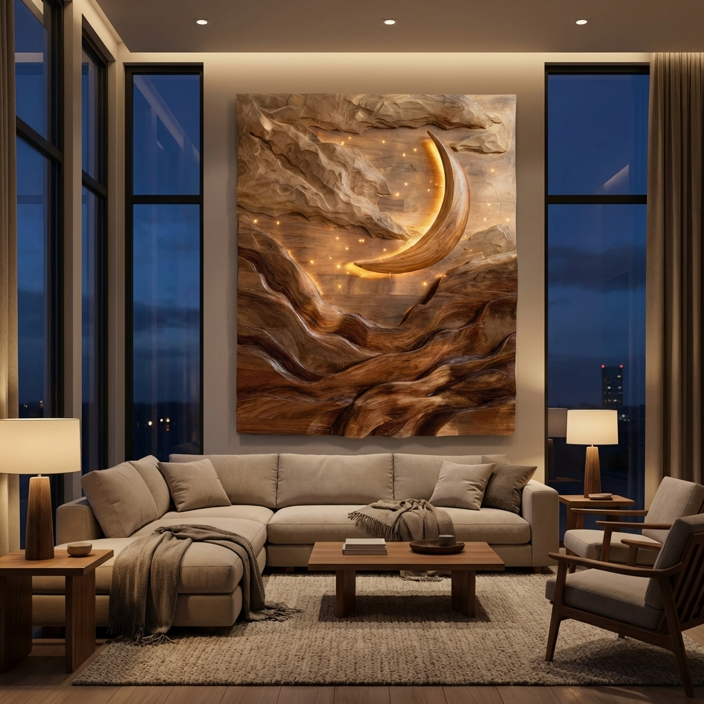 Crescent Moon Mountain Wood Wall Art For Living Decor RTTHHNWA164