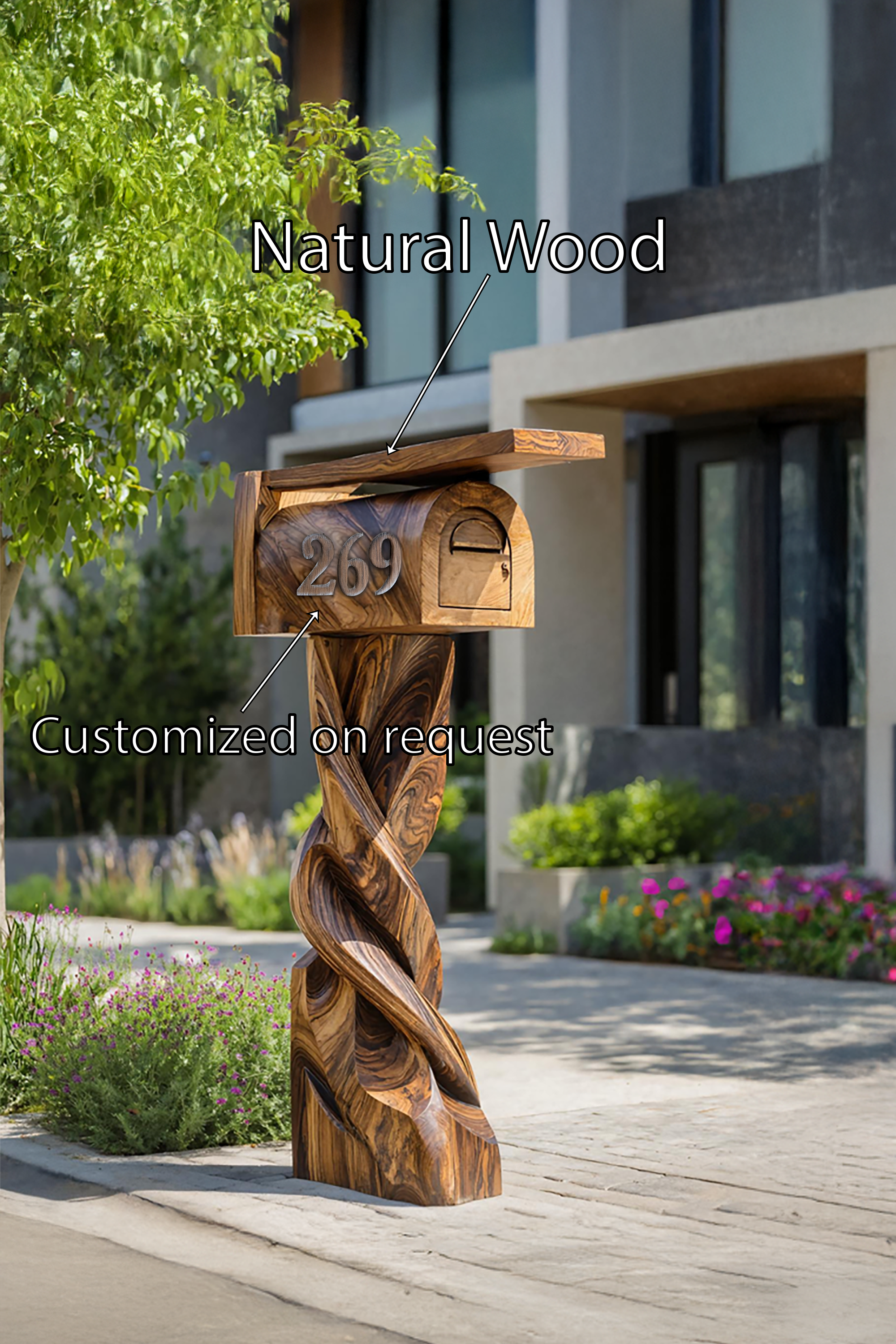 Mid Century Wooden Sculpture Mailbox For Patio Outdoor Decor SILDTTRMB001