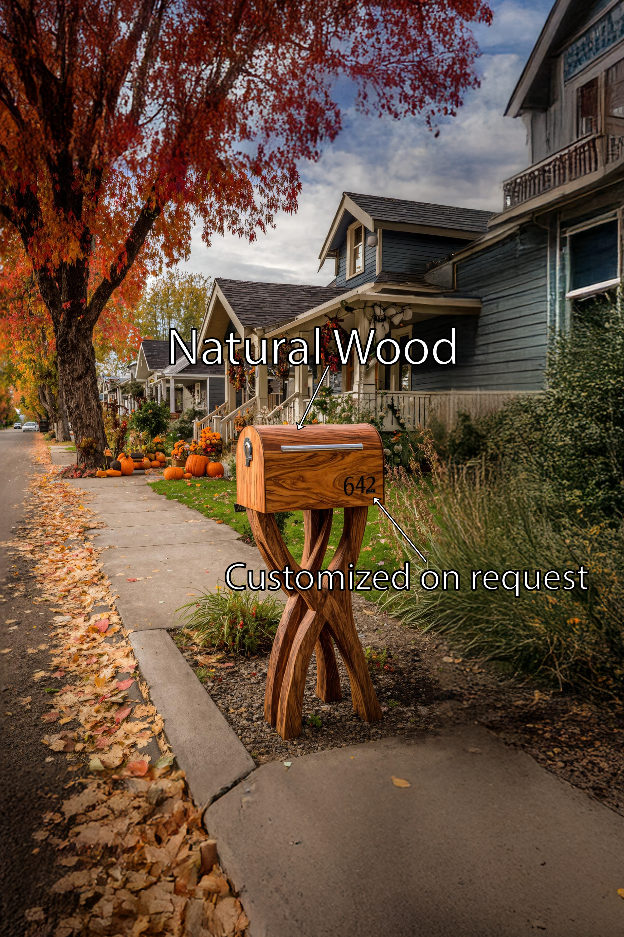 Mid Century Solid Wood Sculpture Mailbox For Outdoor Yard Accent SILDTTRMB009