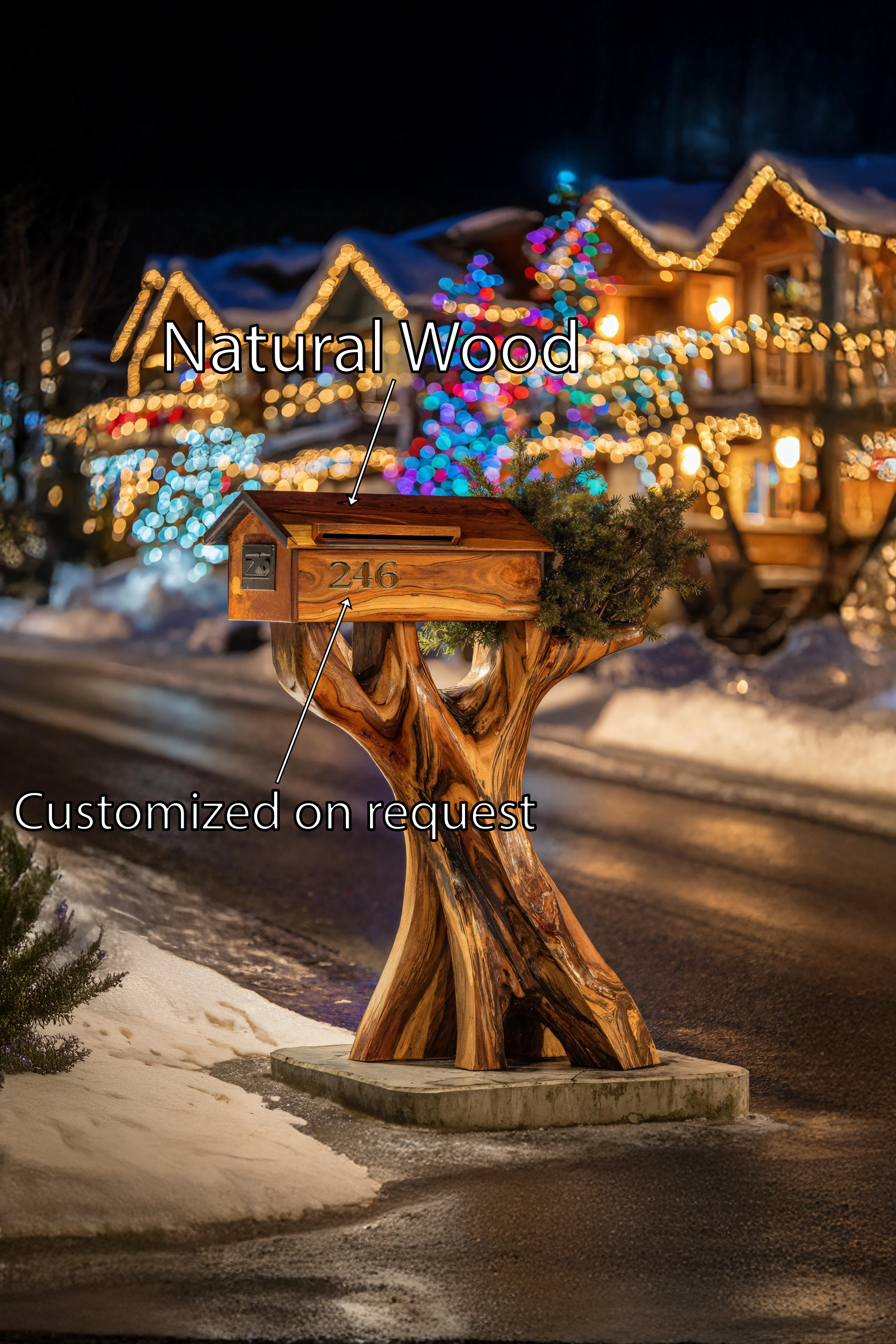 Mid Century Solid Wood Sculpture Mailbox For Patio Outdoor Decor SILDTTRMB017