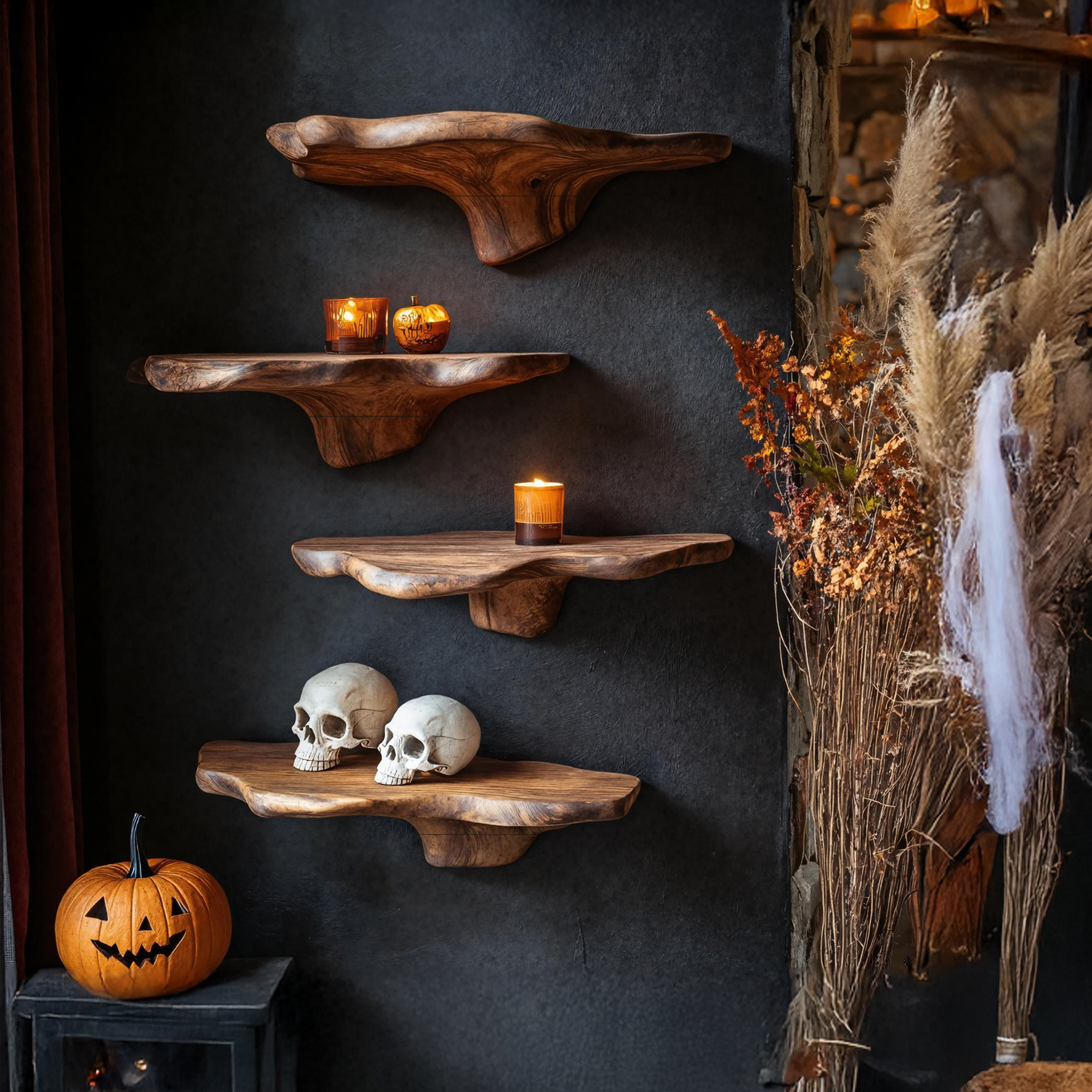 Handcrafted Solid Wood Mushroom Shelf Halloween Home Styling SILDTTRHMR007