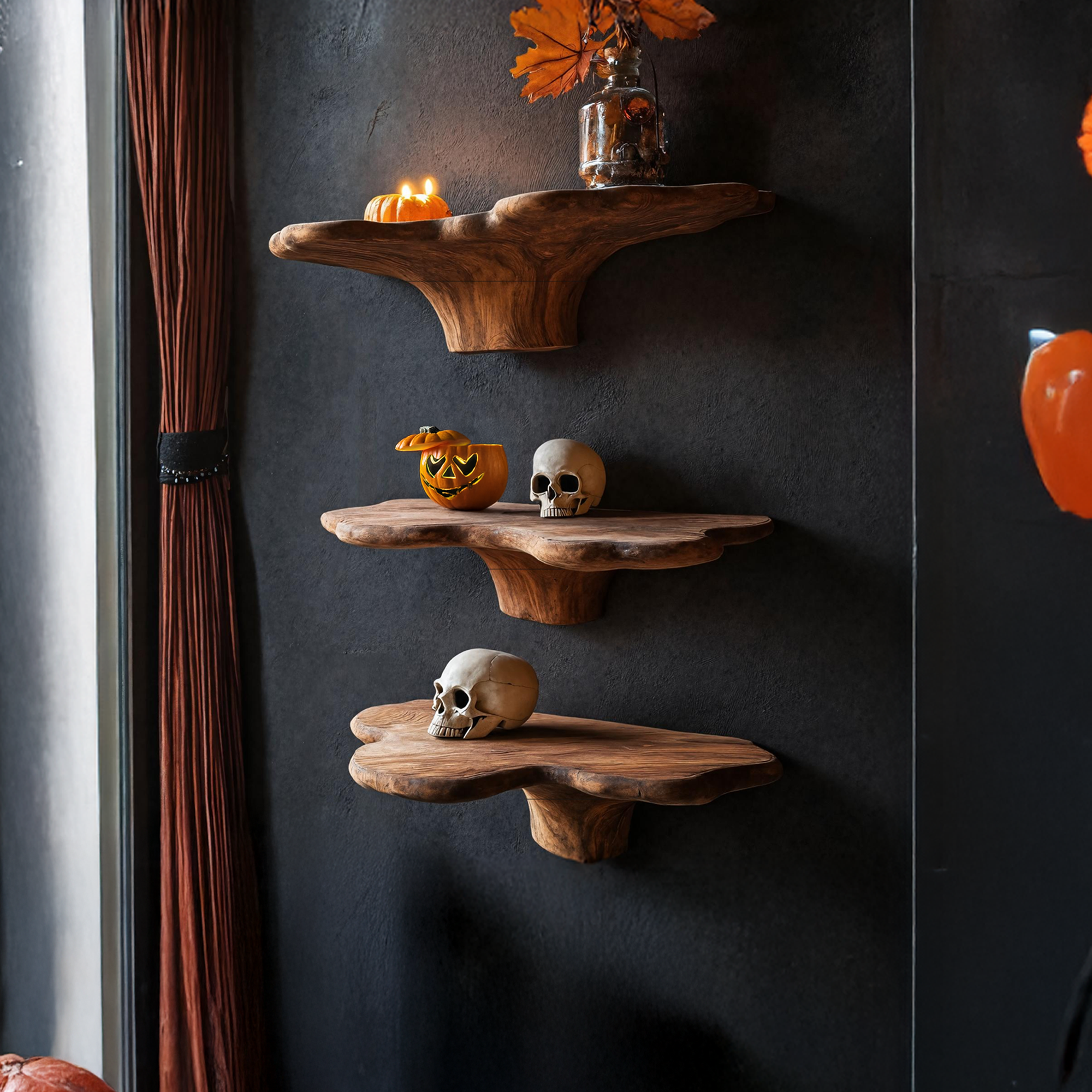 Handcrafted Live Edge Mushroom Shelf Halloween Furniture Decor SILDTTRHMR019