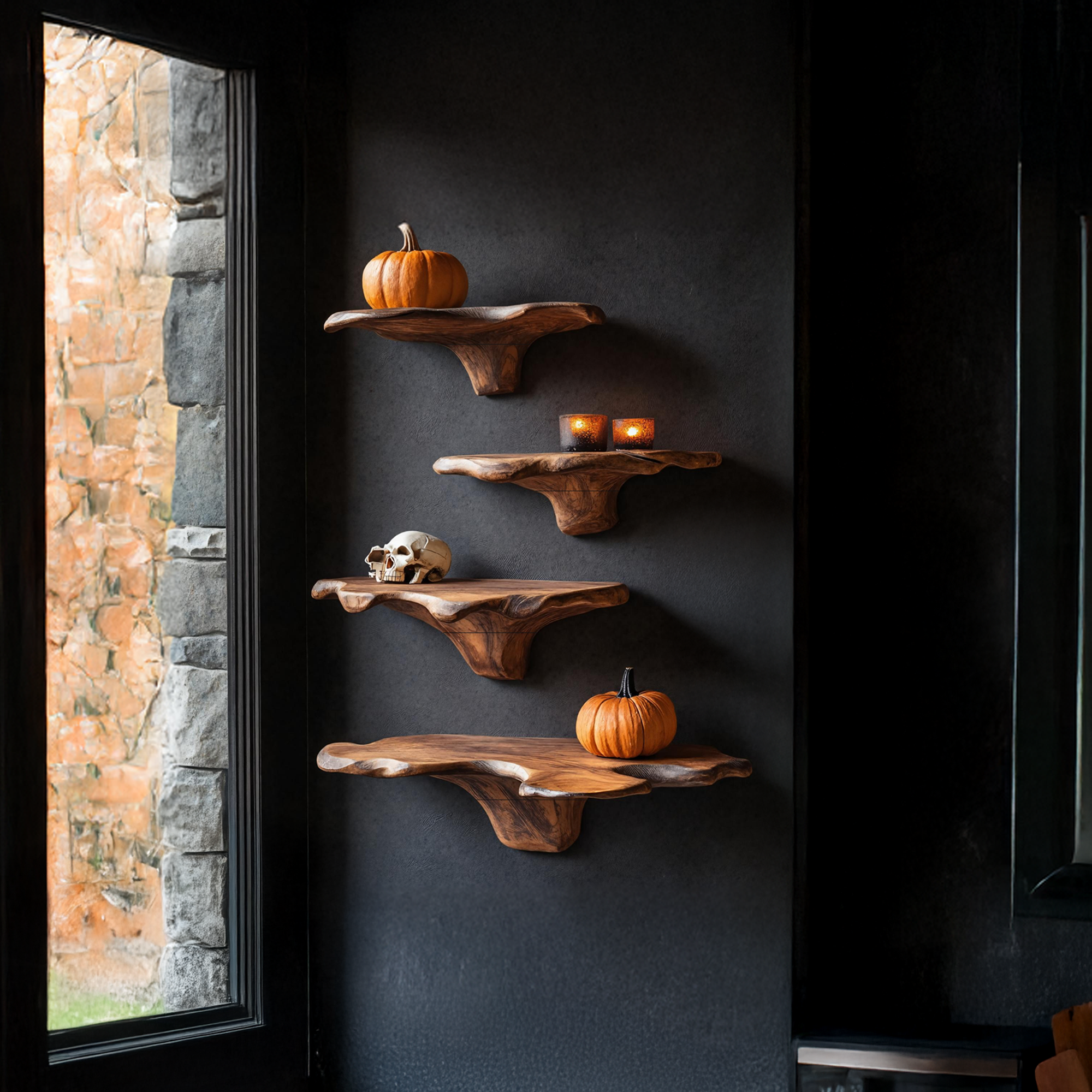 Handcrafted Wooden Mushroom Shelf Halloween Living Room Accent SILDTTRHMR011