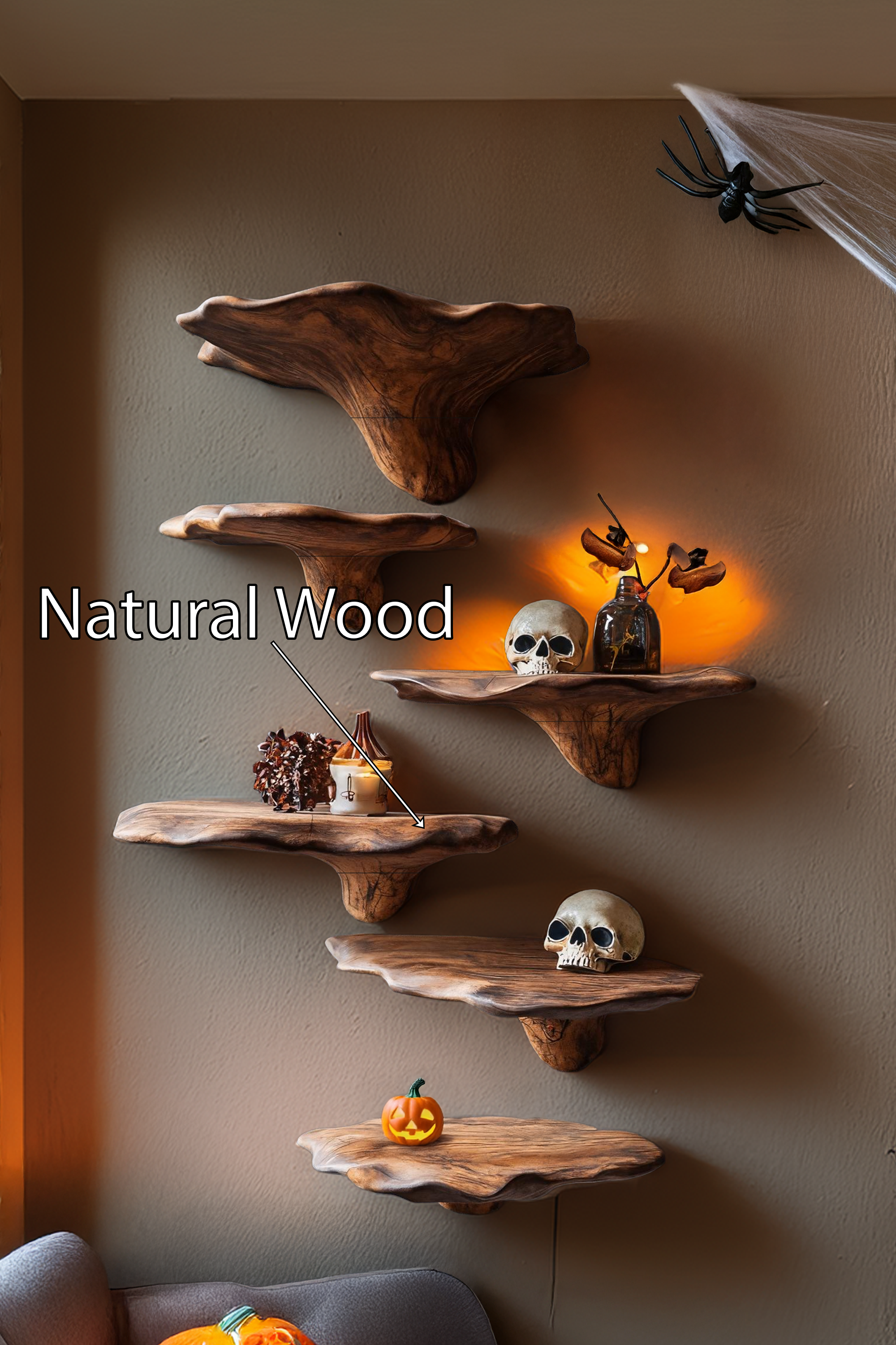 Farmhouse Solid Wood Mushroom Shelf Halloween Bedroom Decor SILDTTRHMR002
