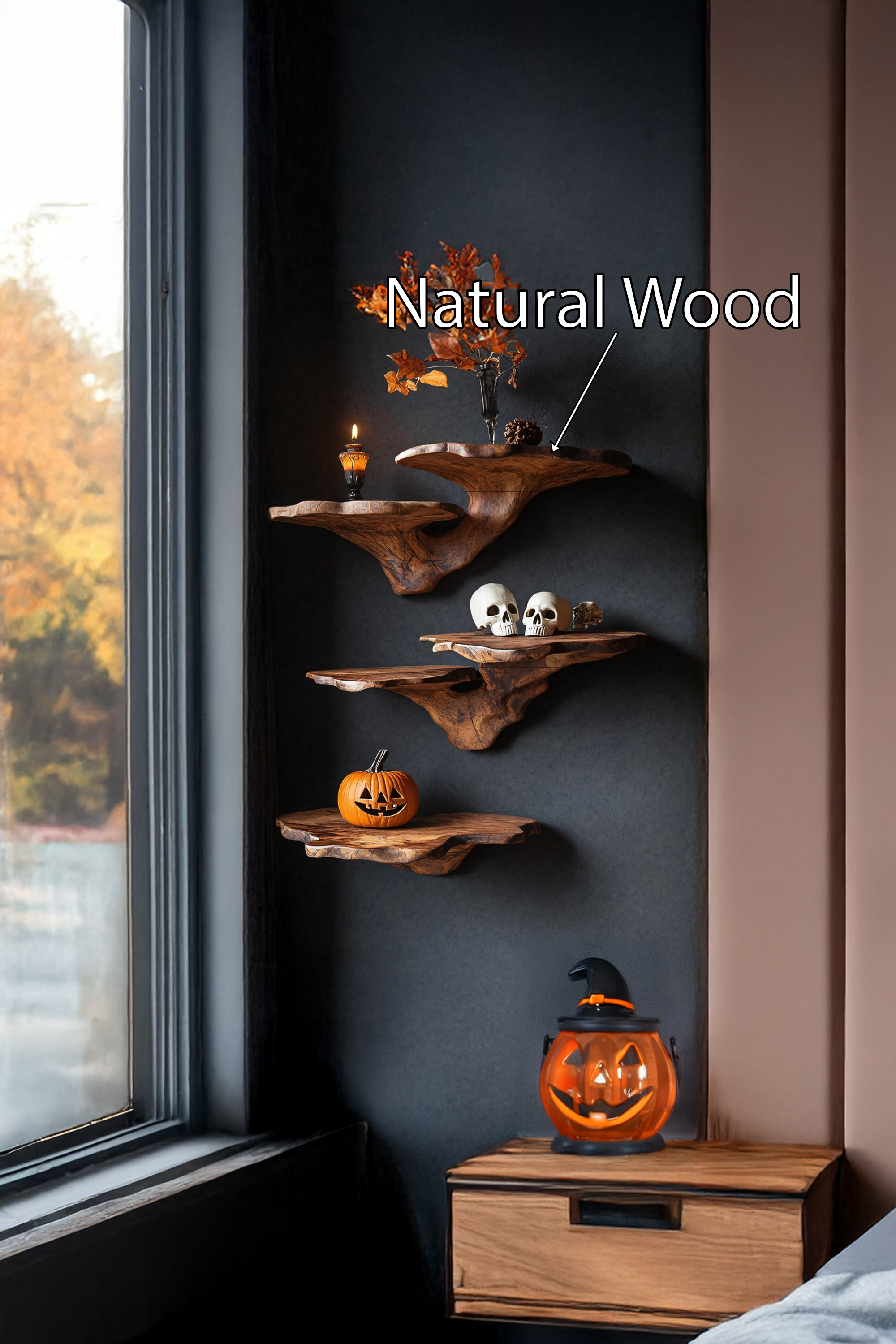 Mid Century Wooden Mushroom Shelf Halloween Home Decoration SILDTTRHMR013