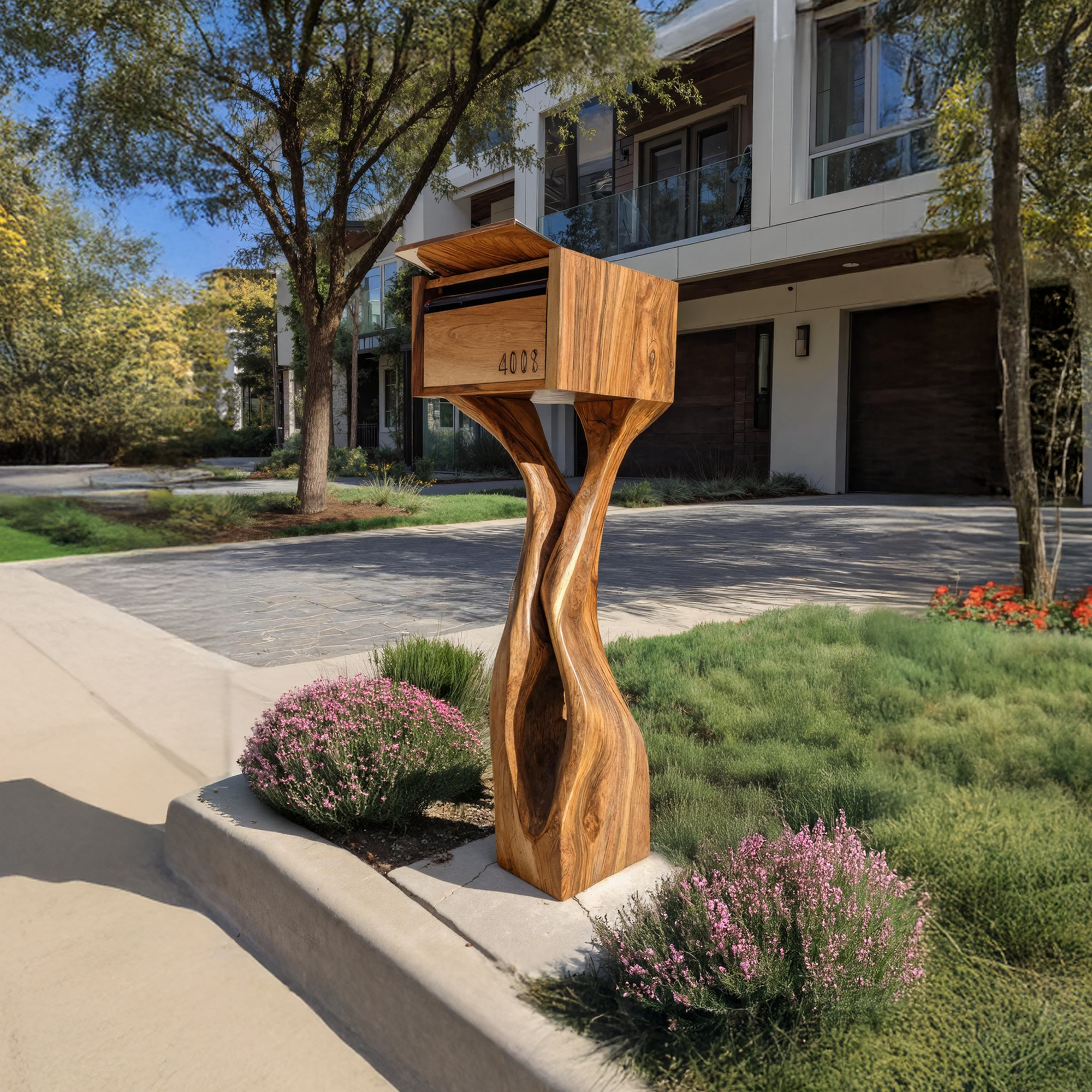 Mid Century Wooden Sculpture Mailbox For Outdoor Furniture Accent SILDTTRMB005