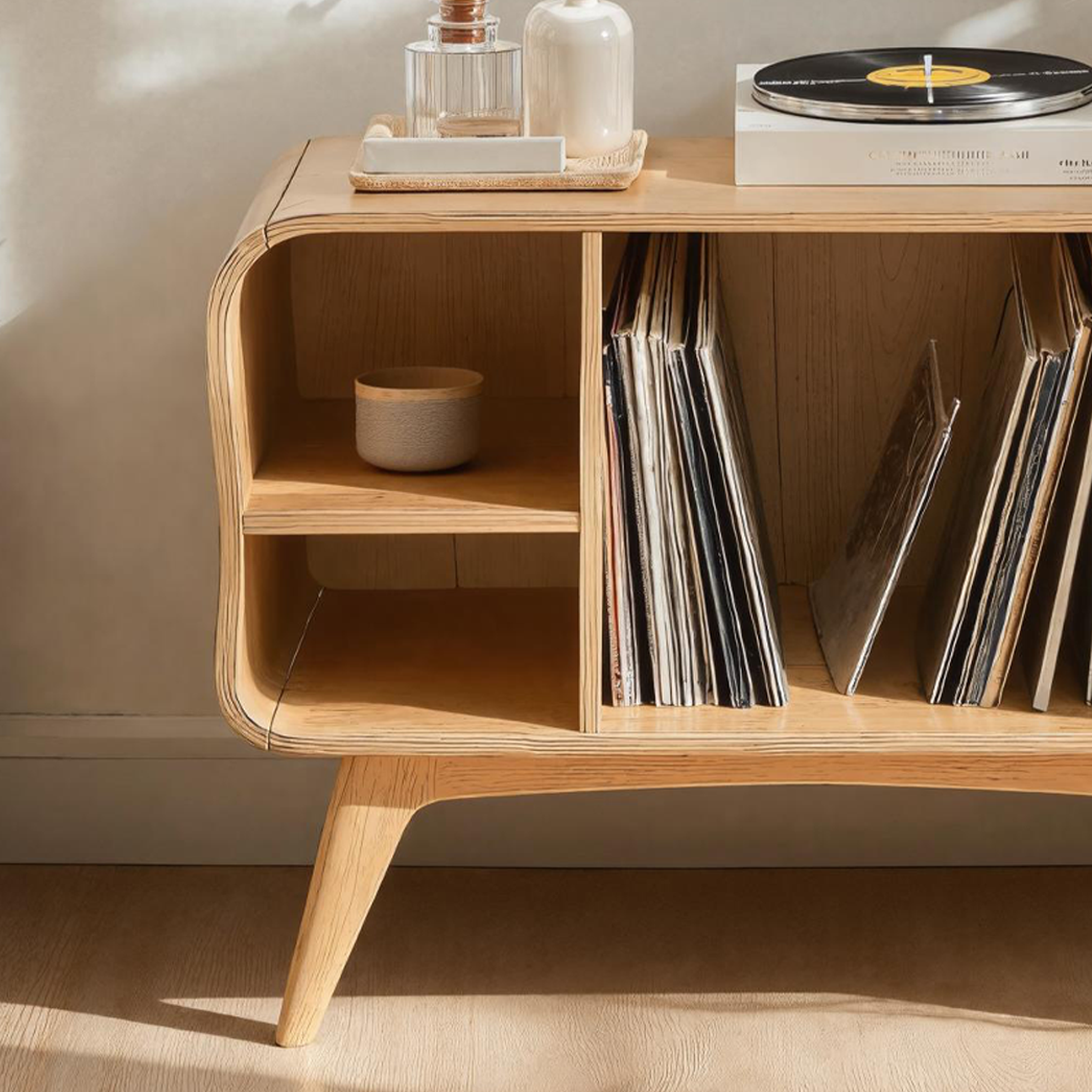 Farmhouse Solid Wood Record Stand For Bedroom Organization SILDTRPT016
