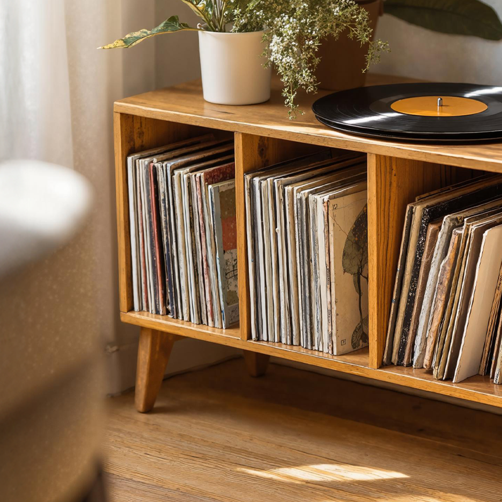 Farmhouse Record Stand For Vinyl Collection In Entryway Area SILDTRPT020