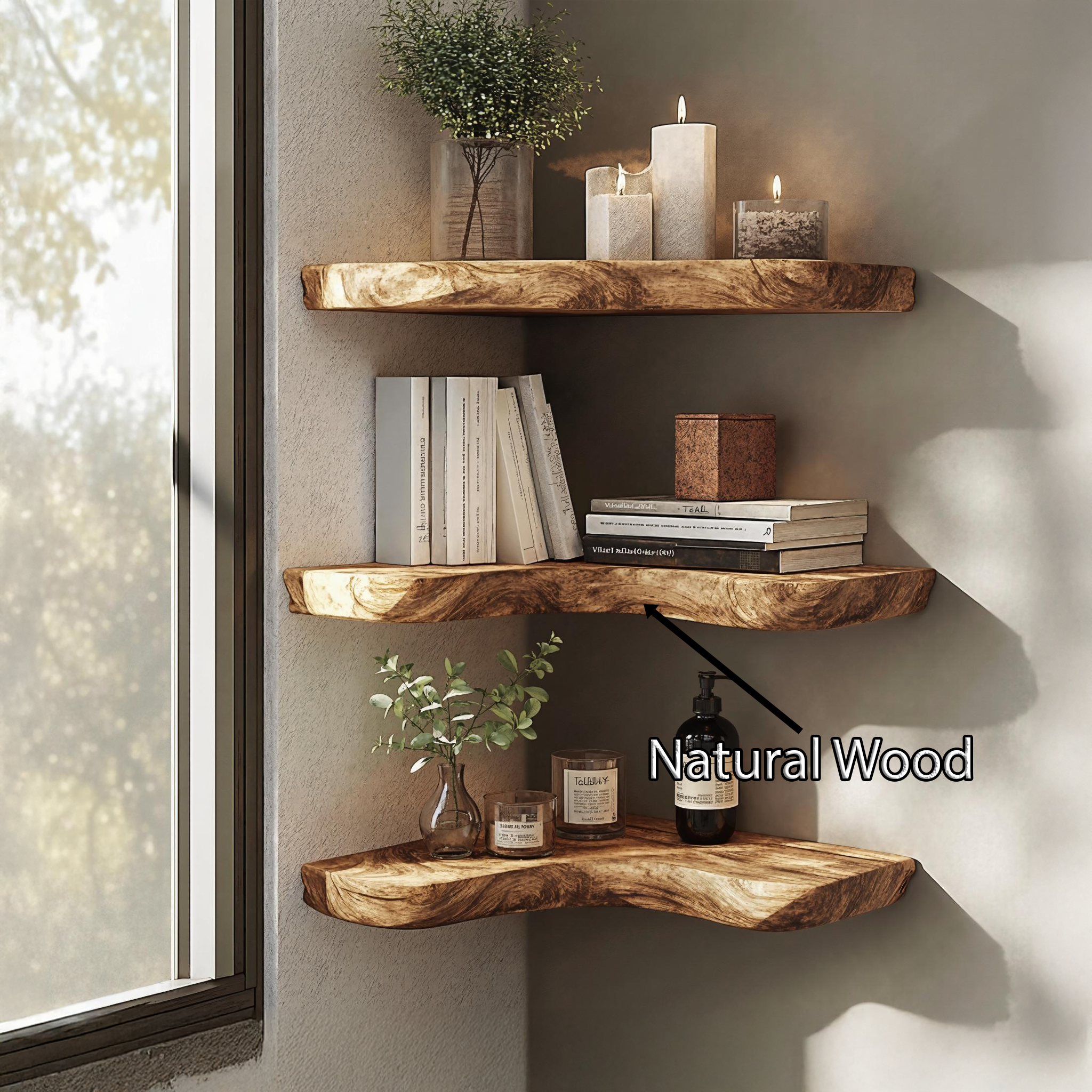 Modern Rustic Wooden Corner Shelf For Living Room Decor SILDTCN059