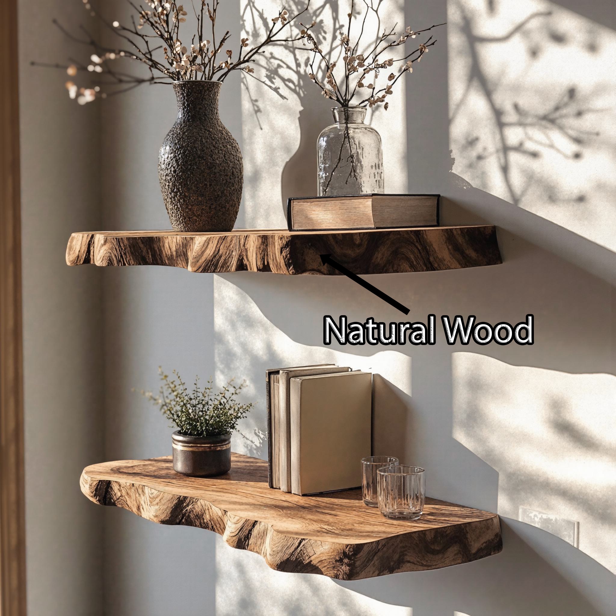 Rustic Wooden Floating Shelf Live Edge For Living Room SILDTFL138