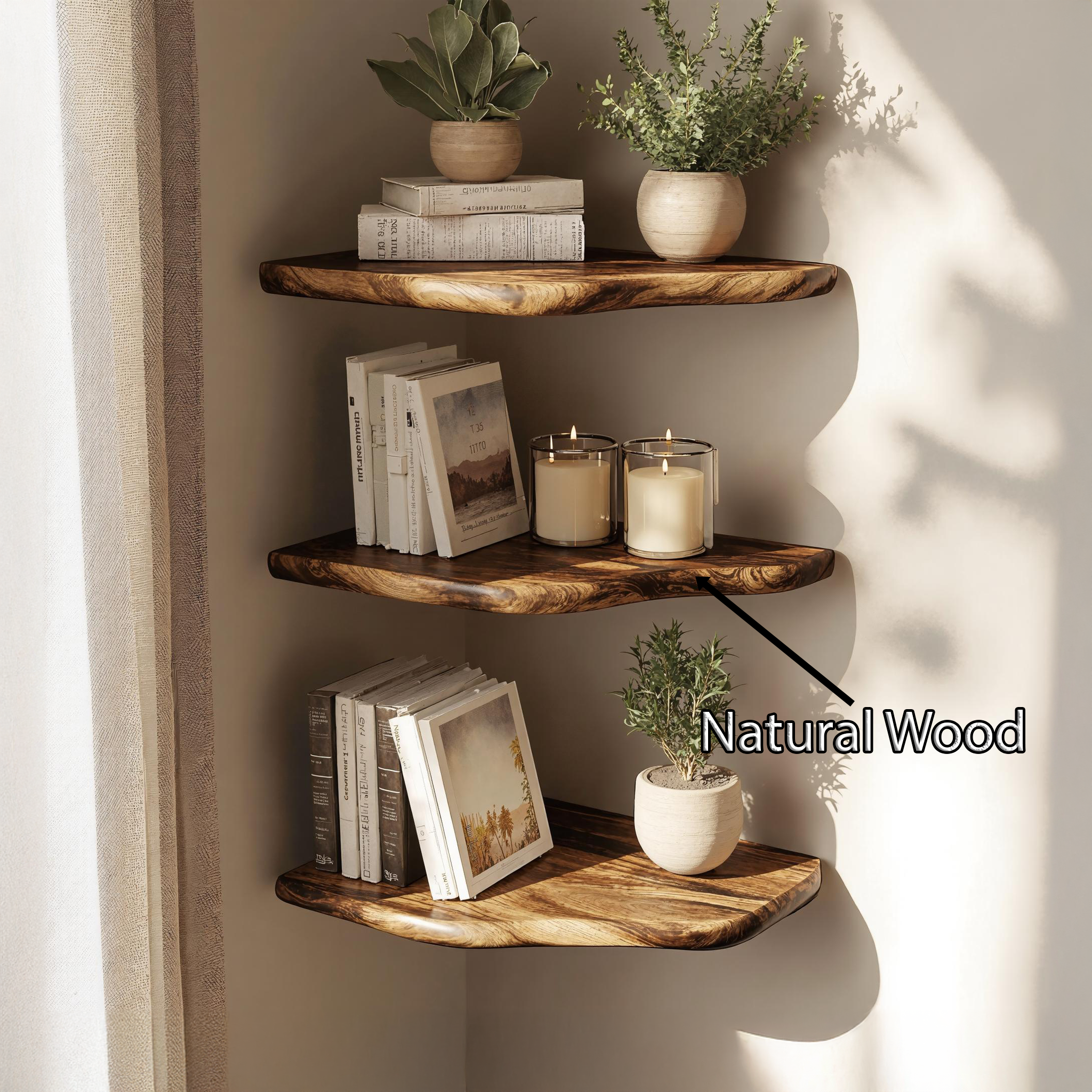 Rustic natural Wood Corner Shelf For Fireplace Mantel SILDTCN068