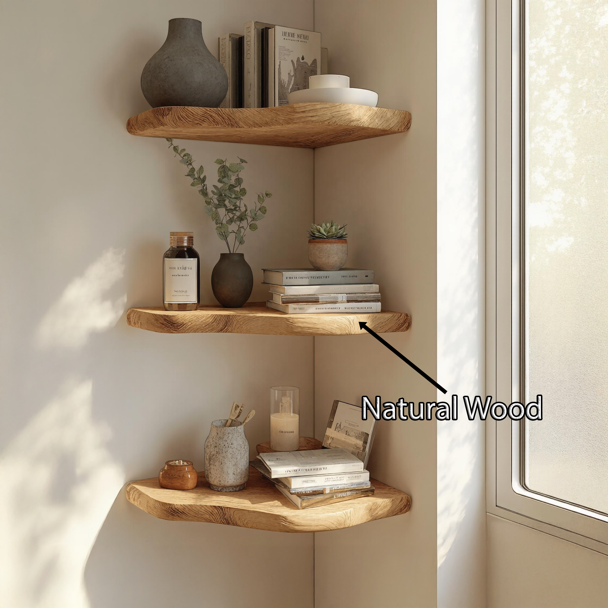 Vintage Rustic Natural Wood Corner Shelf For Any Space SILDTCN075