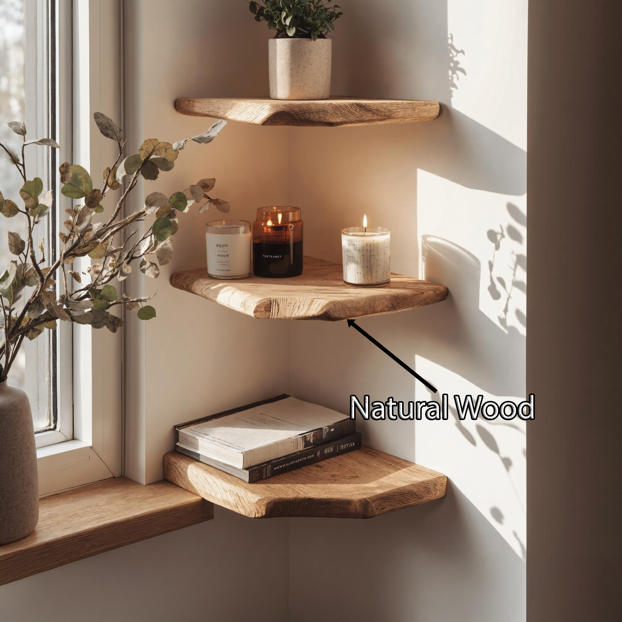 Rustic Country-Style Wood Corner Shelf For Farmhouse Entryway SILDTCN071