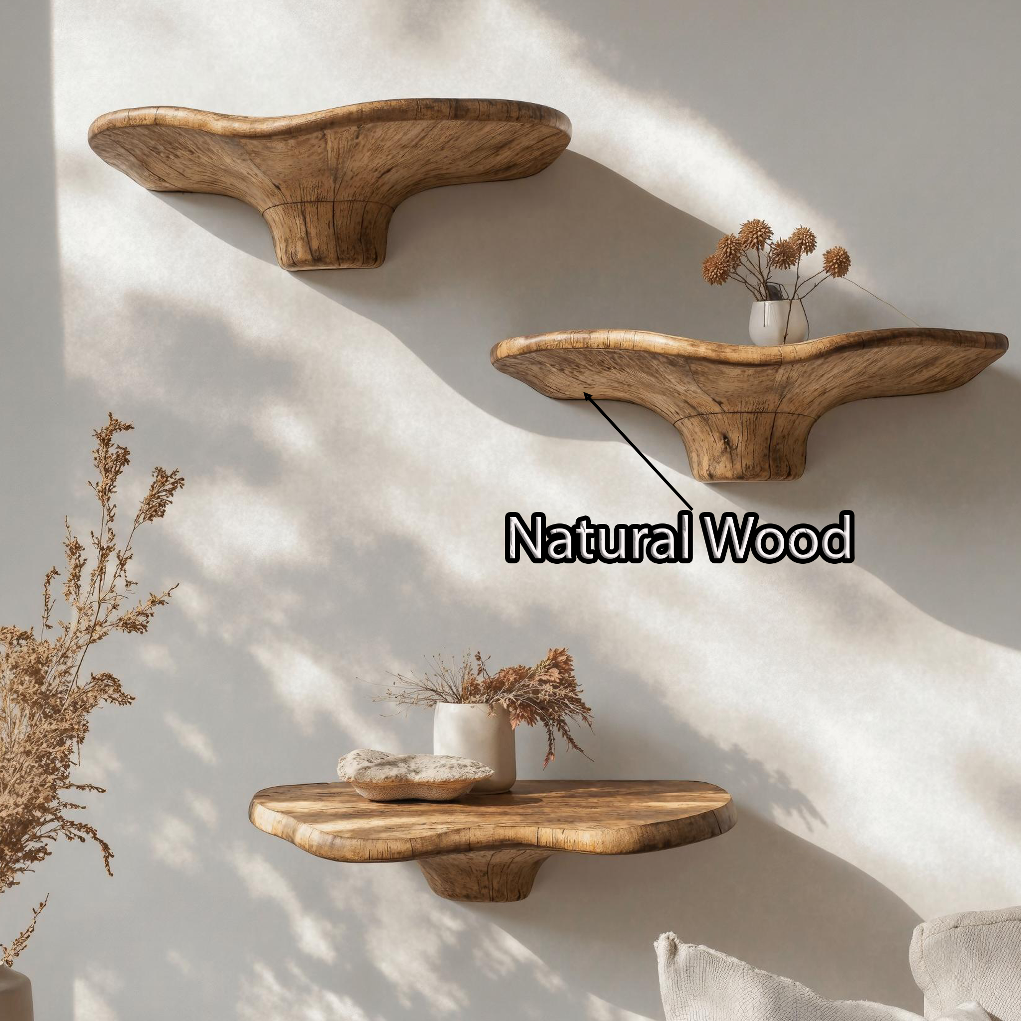 Rustic Wooden Mushroom Shelf For Living Room Storage SILDTMR012