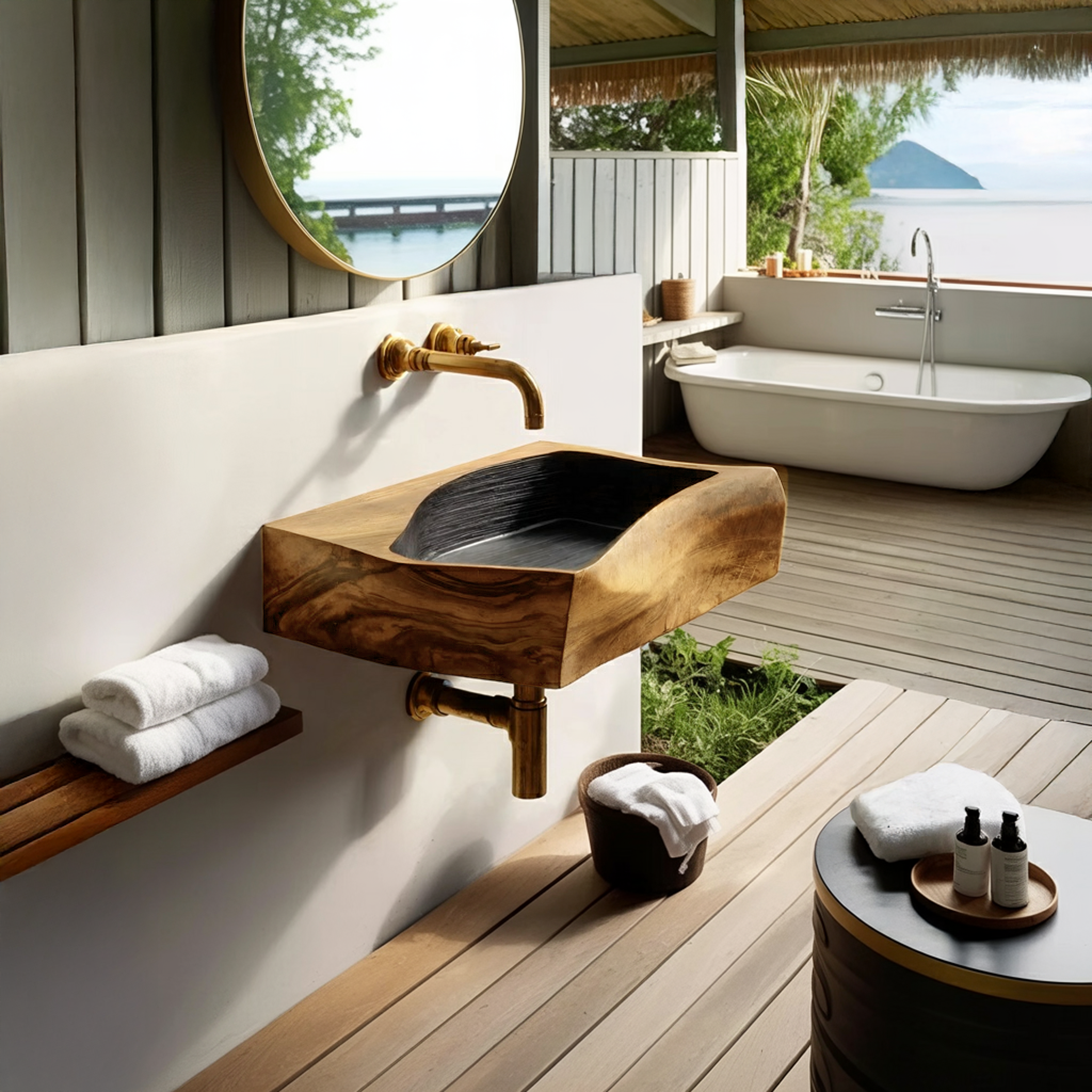 Farmhouse Wall Mounted Wooden Bathroom Sink For Warm Bathroom Decor SILDTTNVS062