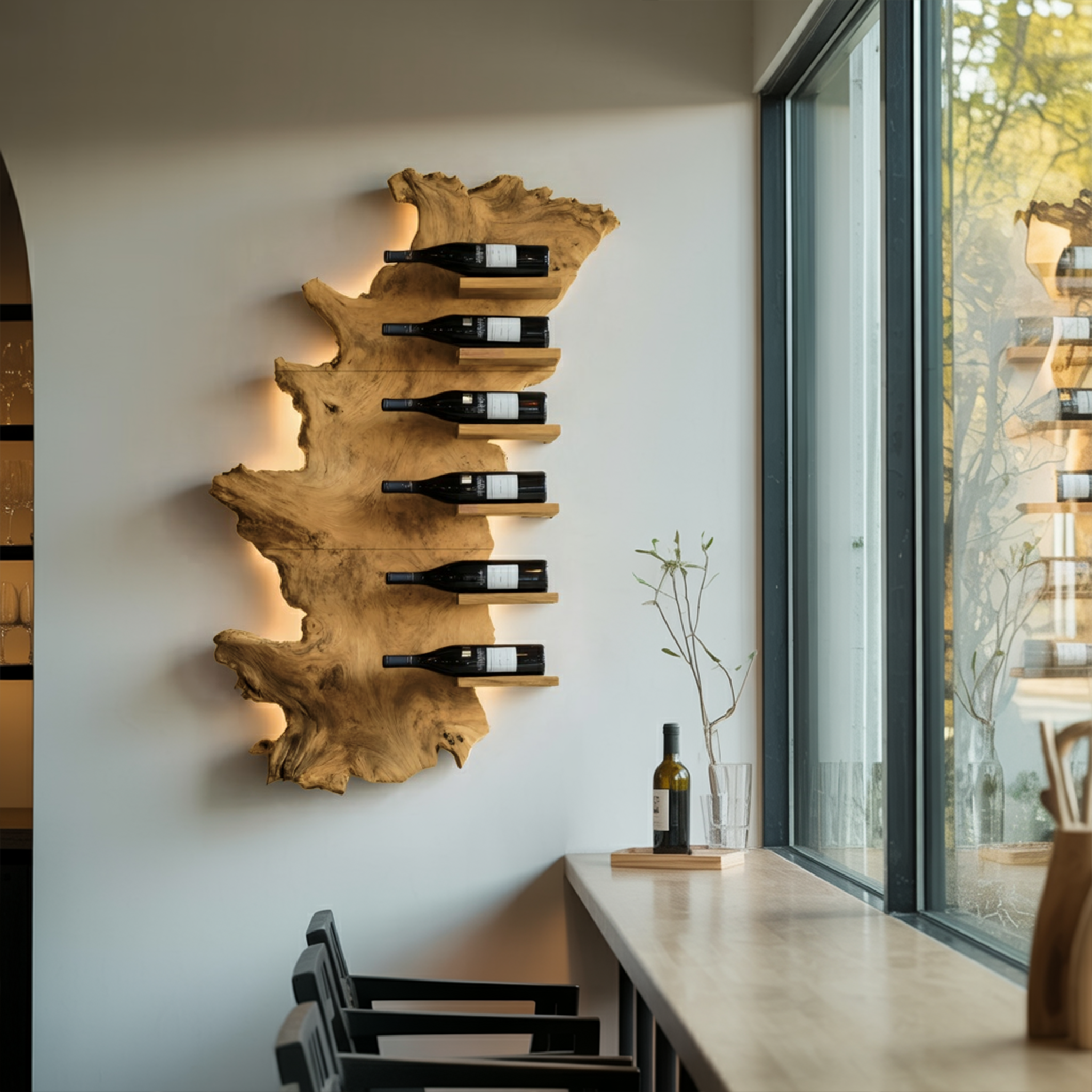 Handcrafted Wooden Live Edge Wine Holder For Bar Display Art SILDTTRWH049