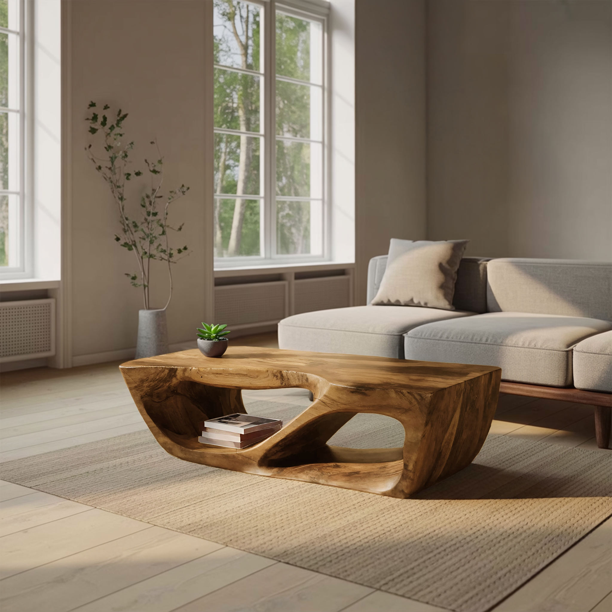 Modern Coffee Table With Curved Storage For Living Room RTTHHNCF046
