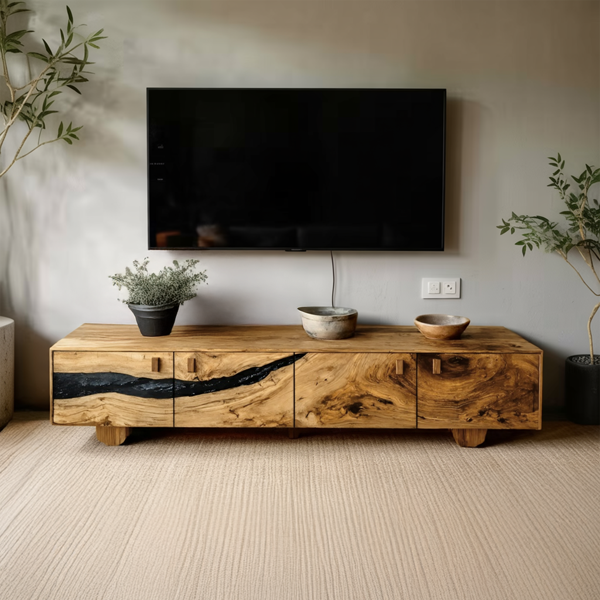 Farmhouse Live Edge TV Cabinet For Rustic Bedroom Decor SILDTTNTVC091