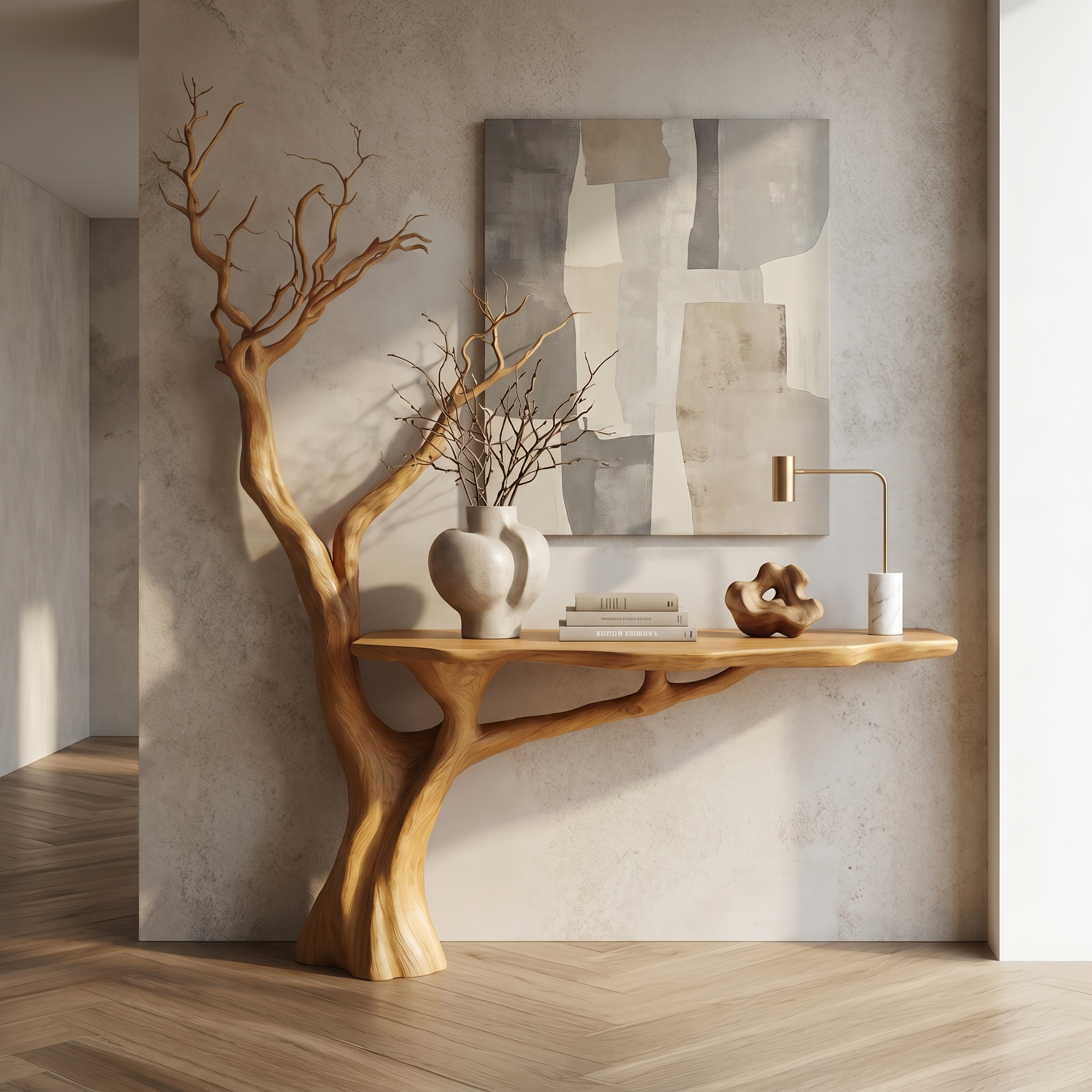 Rustic Console Table Sculpted Wood Tree Hallway Entrance SINLSACS392