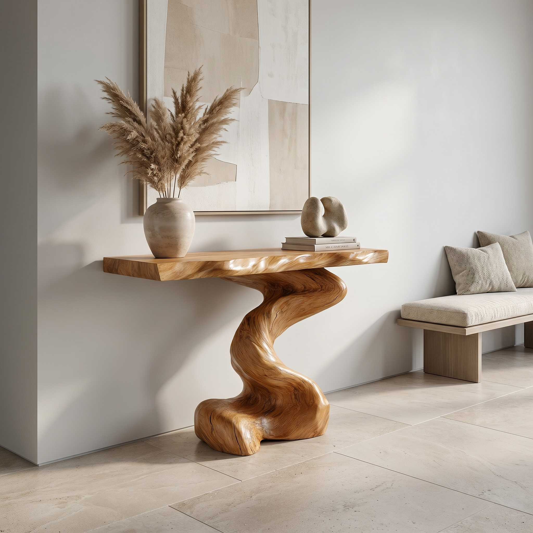 Mid Century Modern Console Table Sculptural Wood Art Living Area Entry SINLSACS393