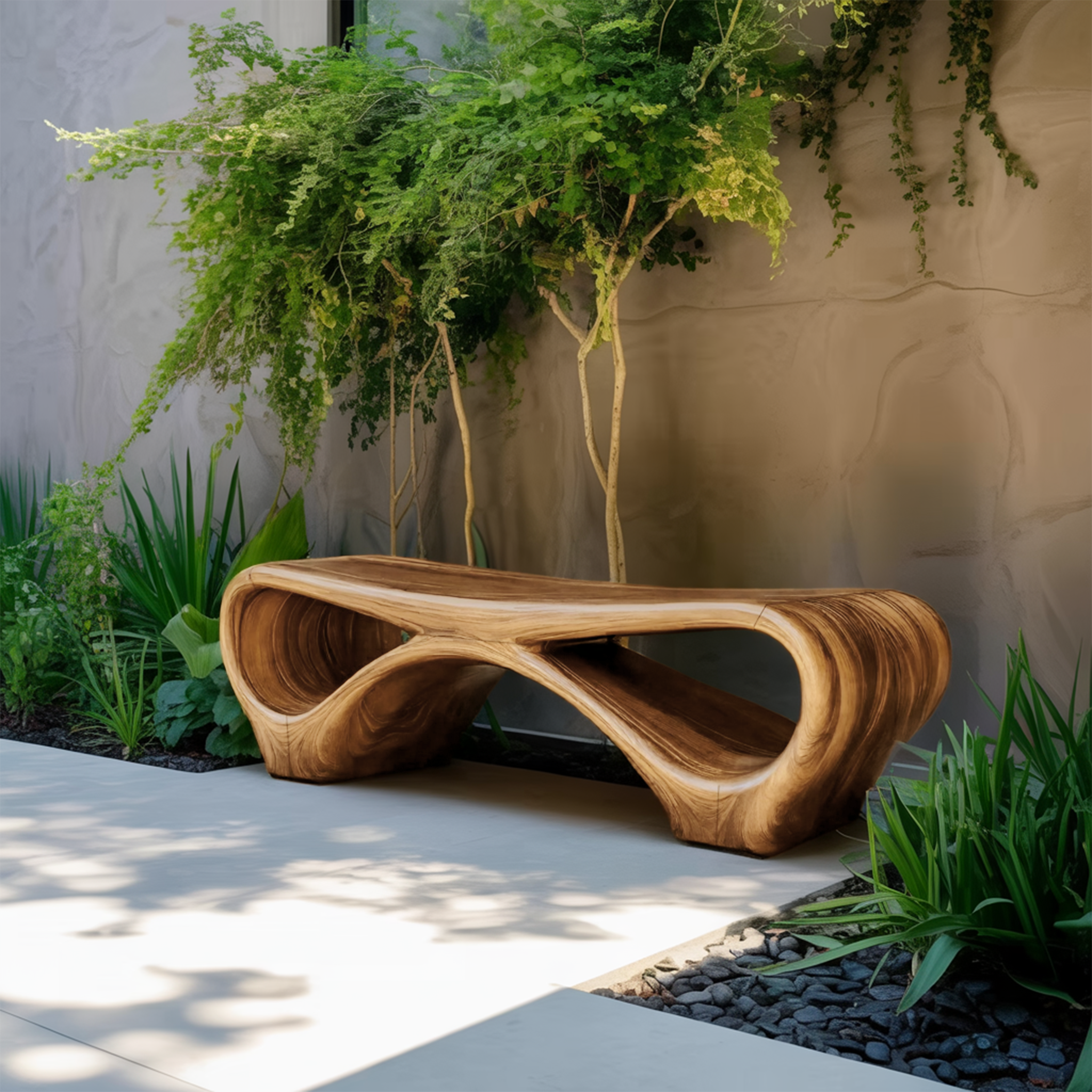 Modern Sculptural Outdoor Bench With Curved Design For Garden SITHTTGDB006