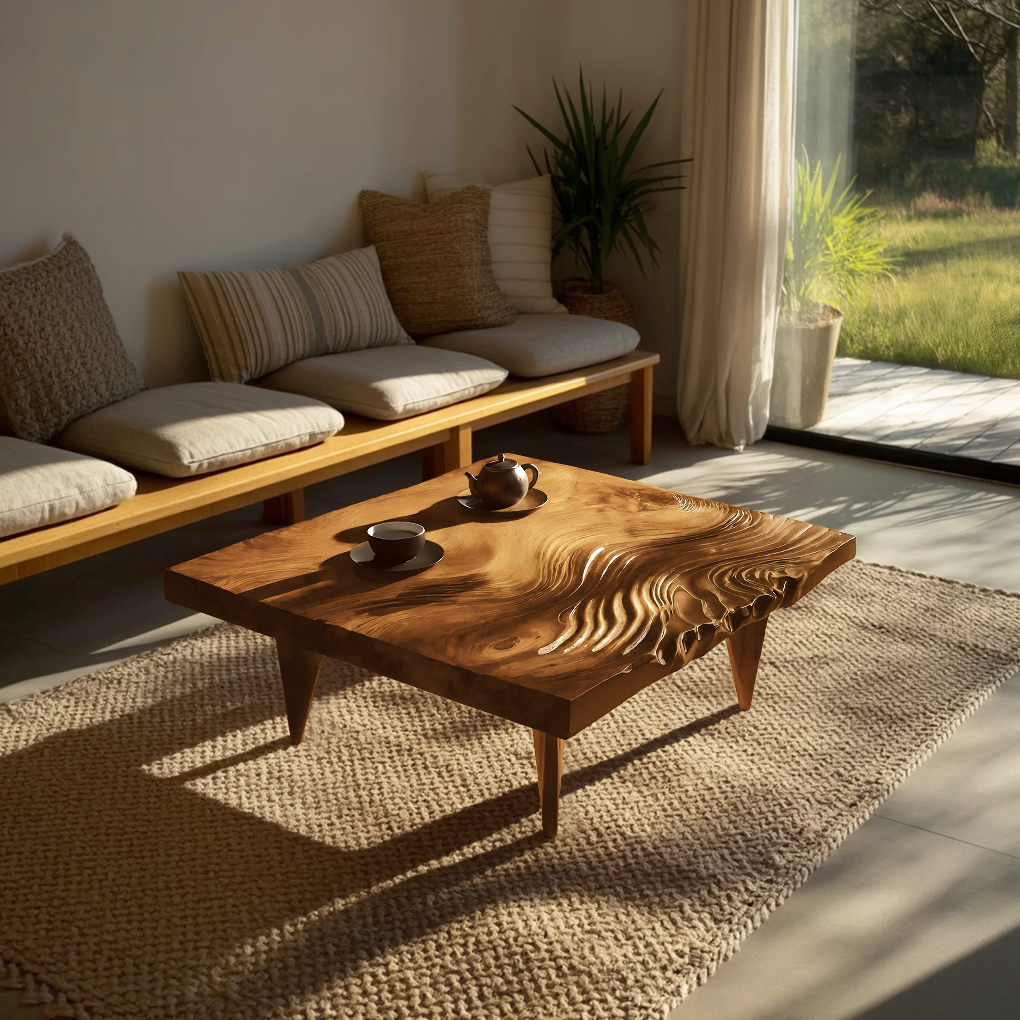Farmhouse Solid Wood Irregular Coffee Table For Entryway SILDTTRCF073