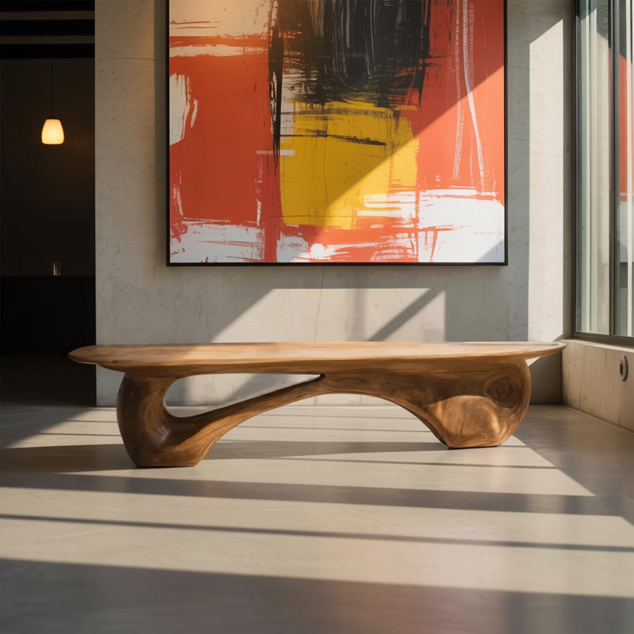 Organic Bench With Carved Design For Living Room SITHHNCHR053