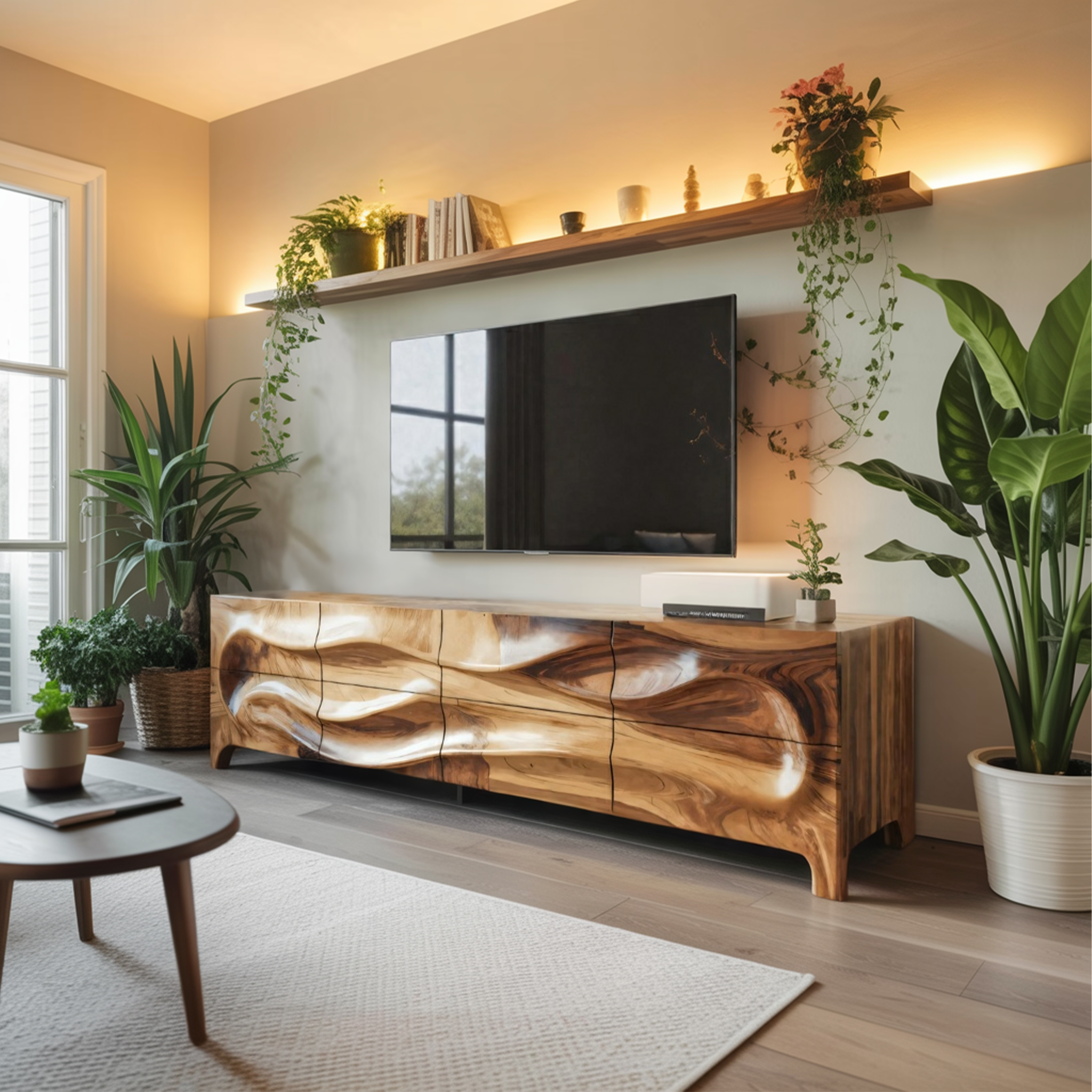 Modern Wood TV Cabinet With Carved Front For Living Interior SITHTTTVC005