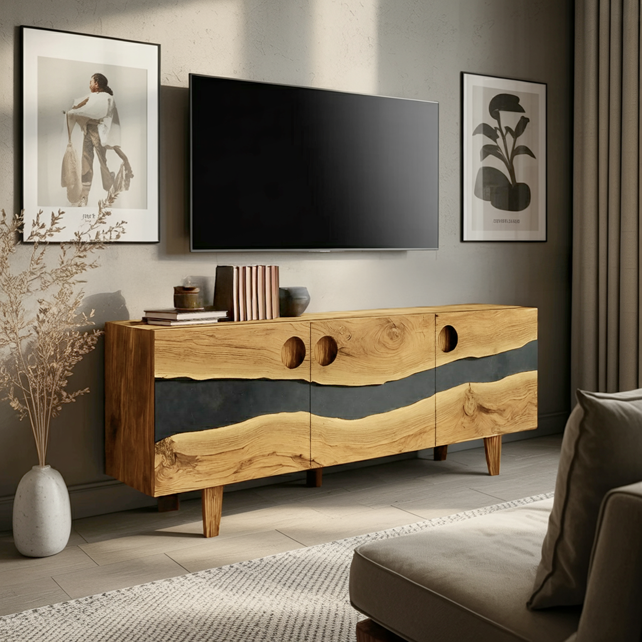 Farmhouse Solid Wood Media Stand For Home Decor SILDTTNTVC111