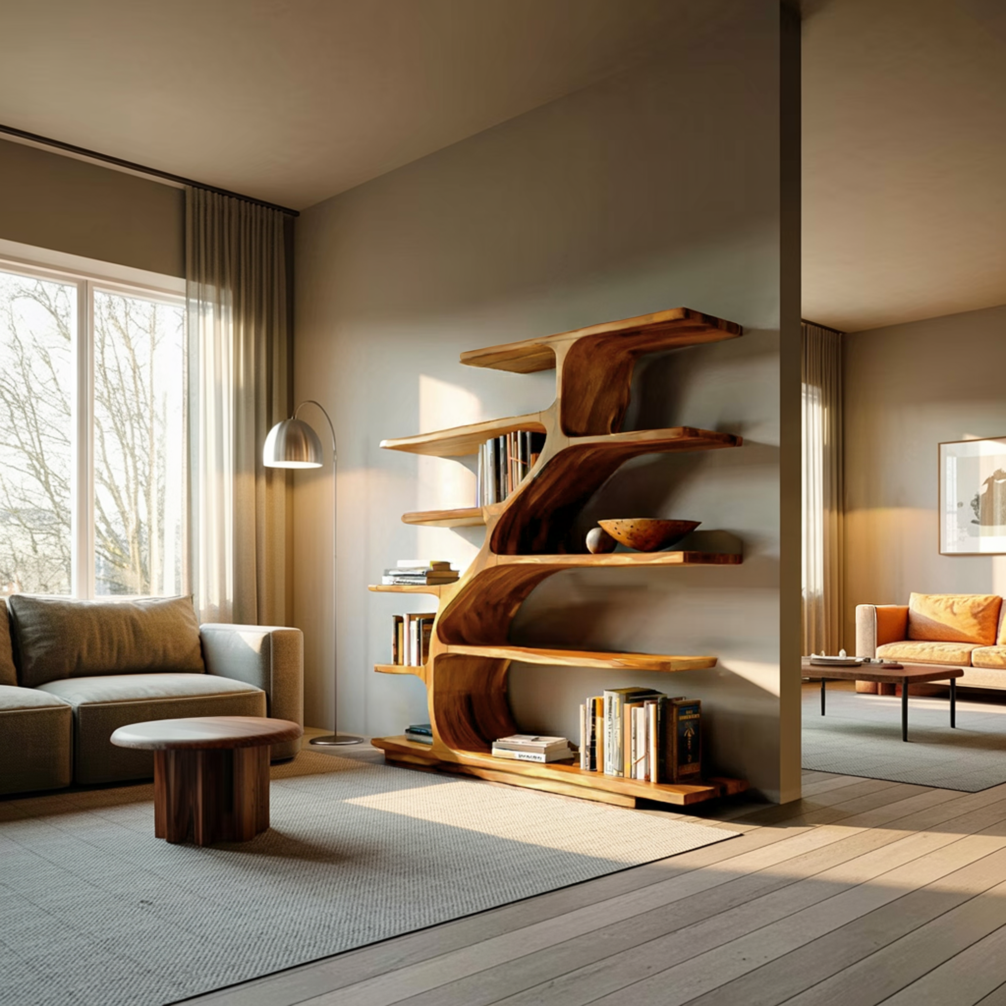 Organic Modern Bookshelf With Flowing Curves For Home Decor RTTHTTBS056