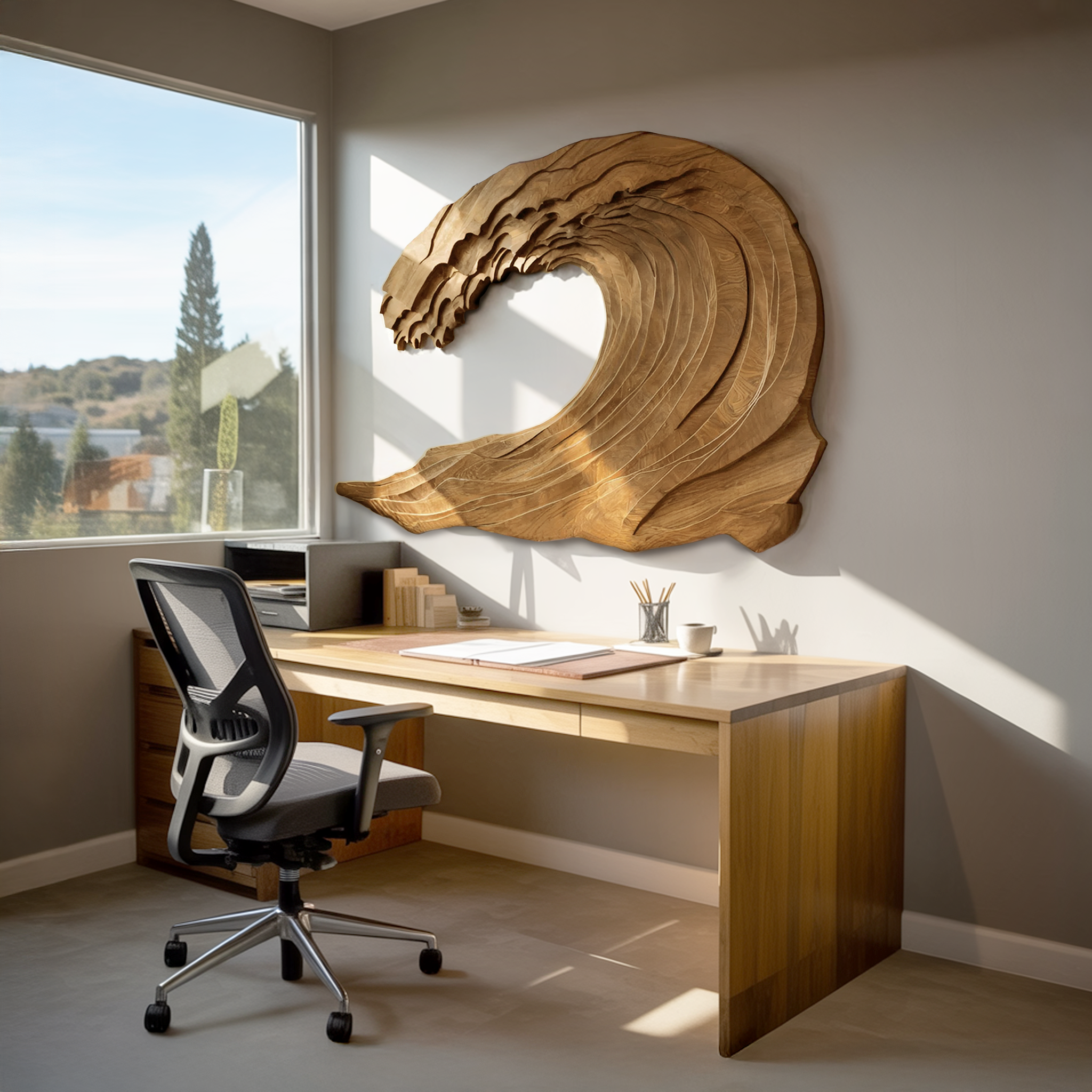 Organic Carved Wave Wall Art Above Sofa For Living Room RTTHHNWA082