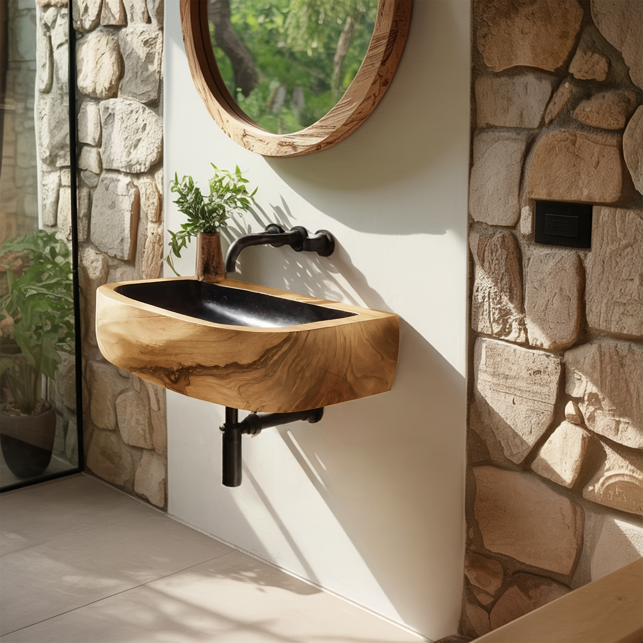 Mid Century Wall Mounted Wooden Bathroom Sink For Modern Bathroom Decor SILDTTNVS029