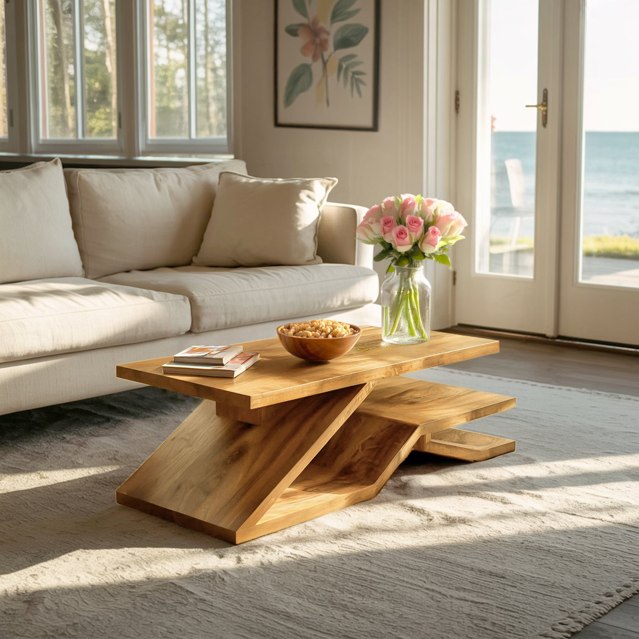 Rustic Coffee Table With Shelf Storage For Living Decor RTTHTTCF006