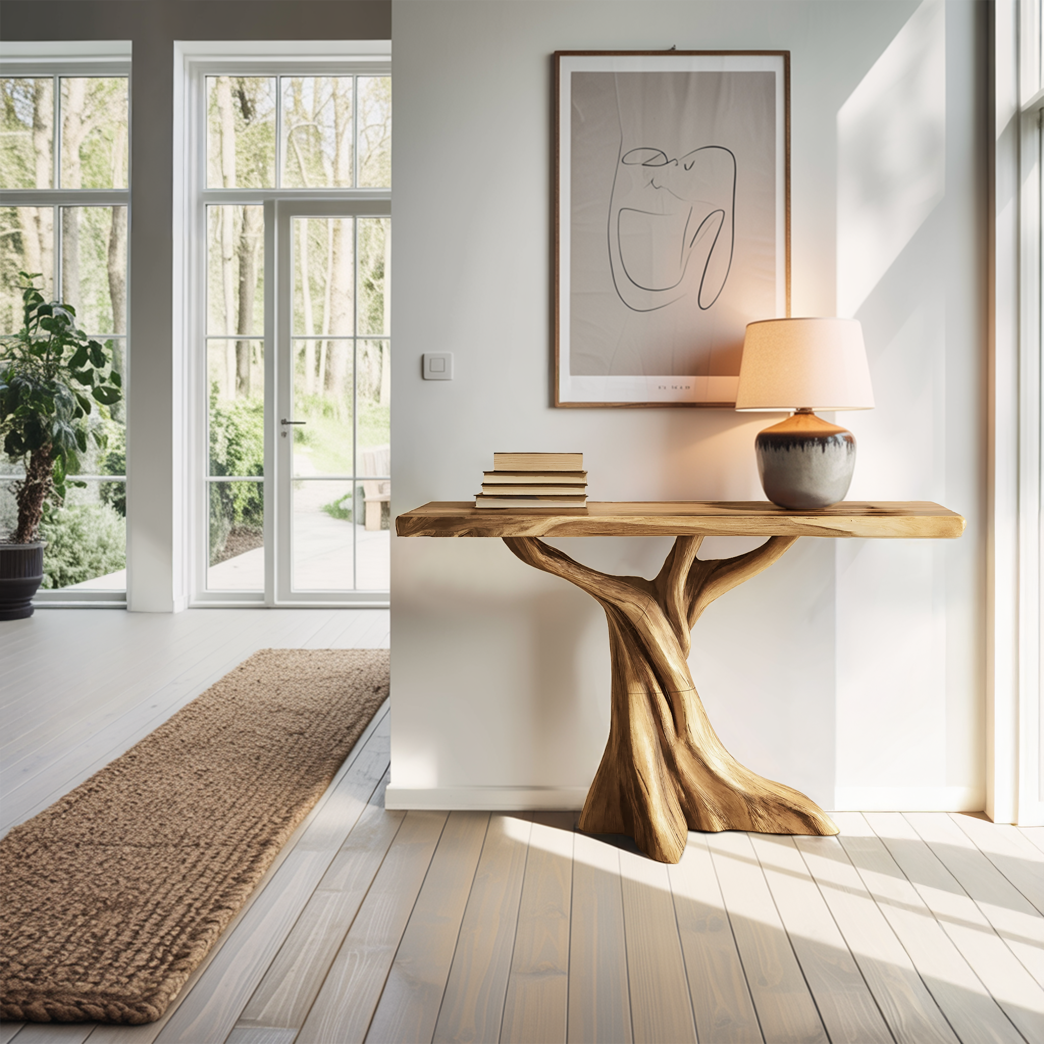 Farmhouse Solid Wood Console Table Organic Sculptural For Bedroom Decor SILDTTNCS076