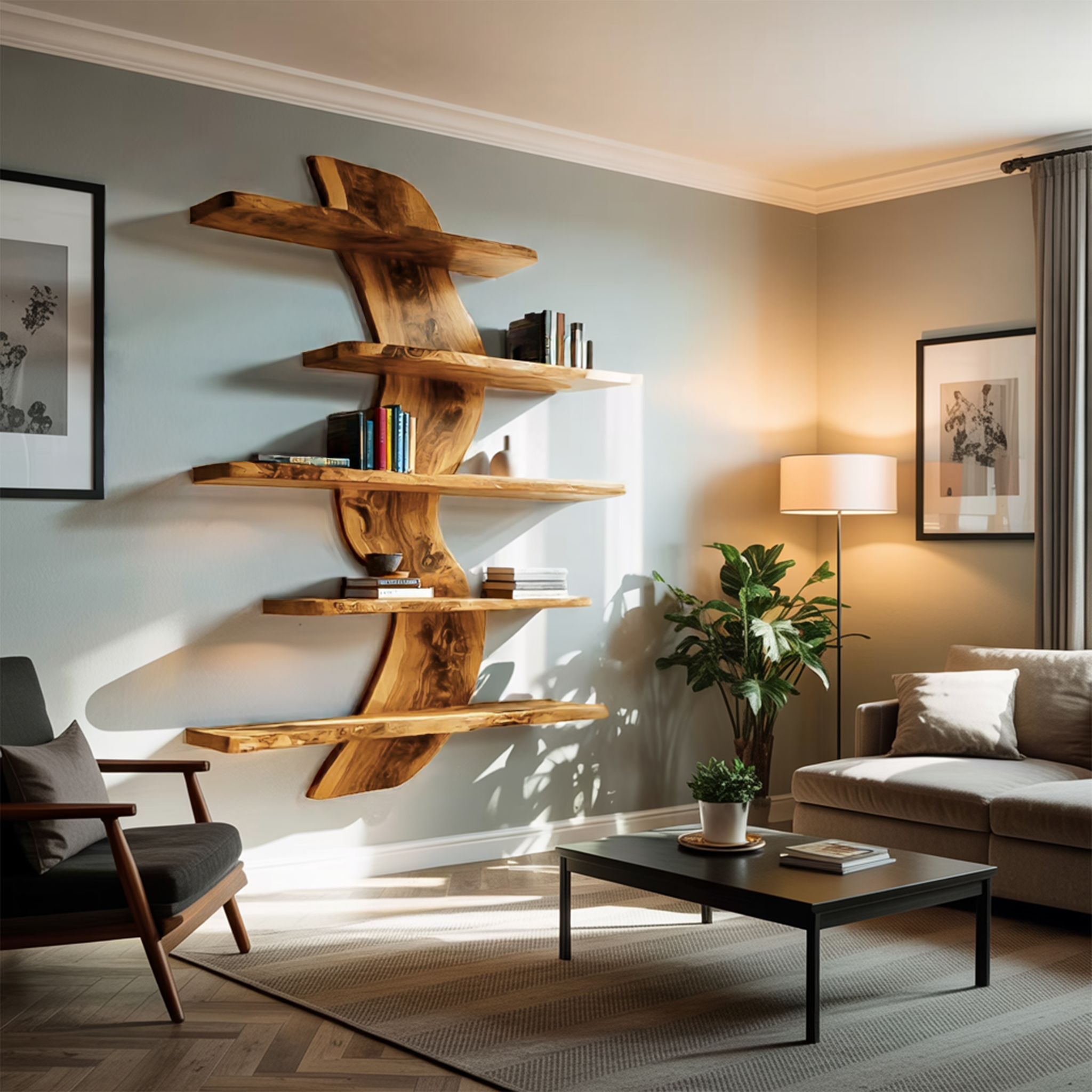 Sculptural Wall Mounted Bookshelf For Modern Living Room RTTHTTBS070