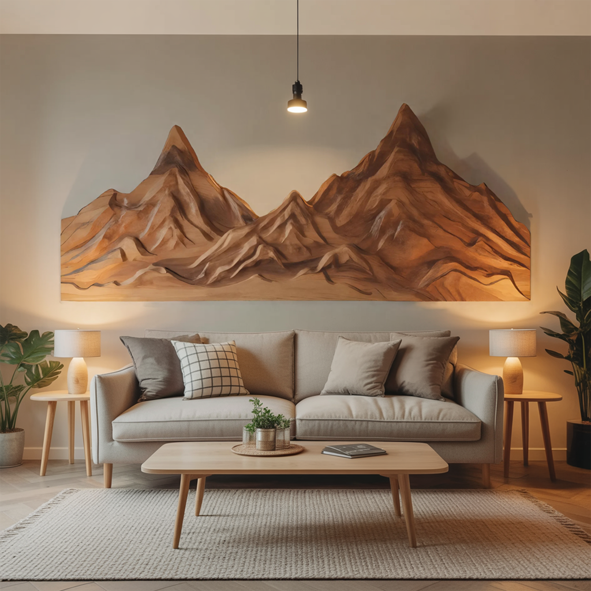 Rustic Mountain Wall Art Sculpture Hand Carved For Bedroom And Living Room SITHHNWA001