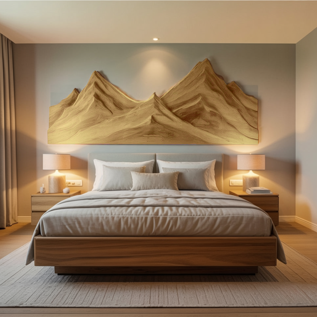 Rustic Mountain Wall Art Triptych Carving For Bedroom And Living Room SITHHNWA002