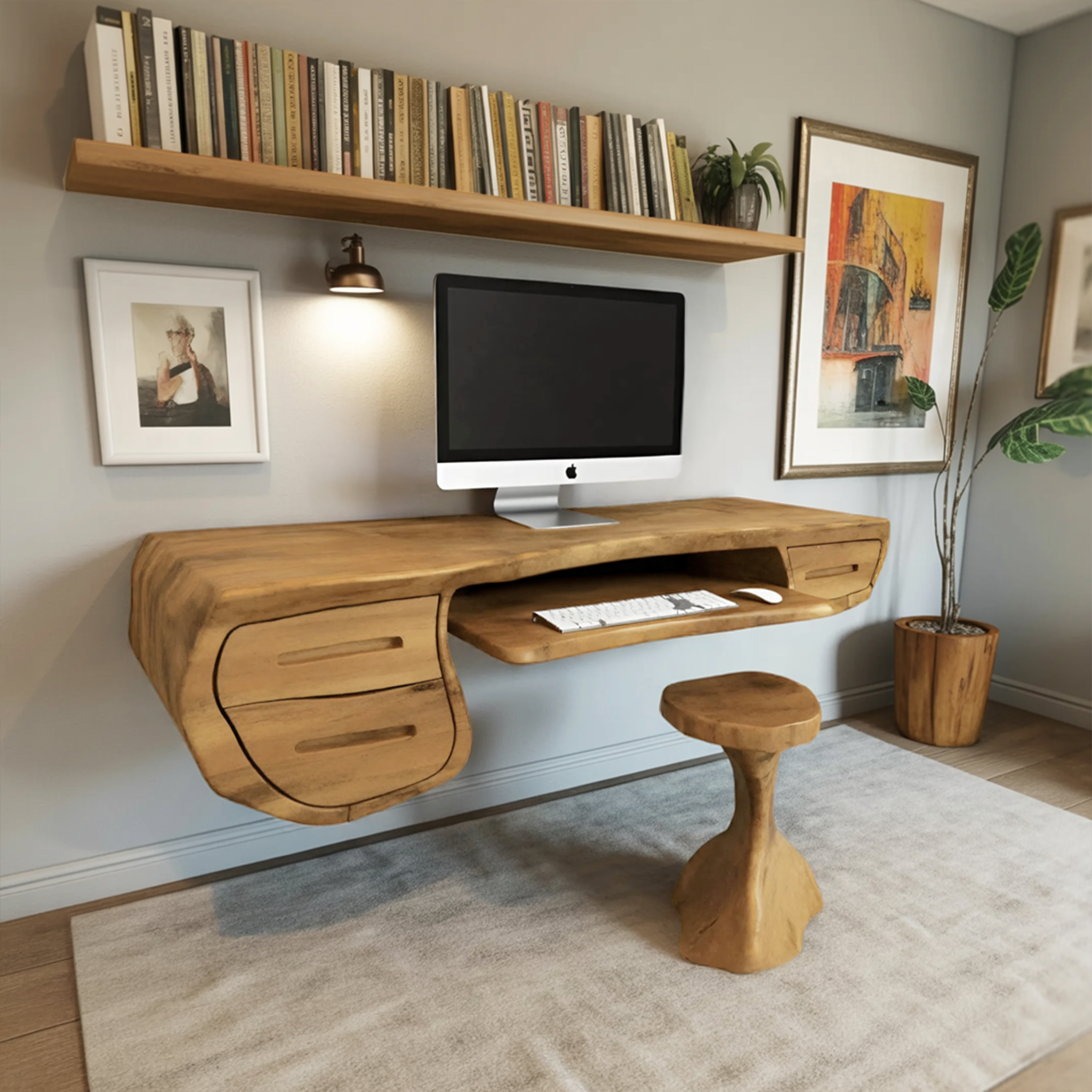 Floating Sculptural Desk With Drawers For Home Office And Studio SITHHNFLD004