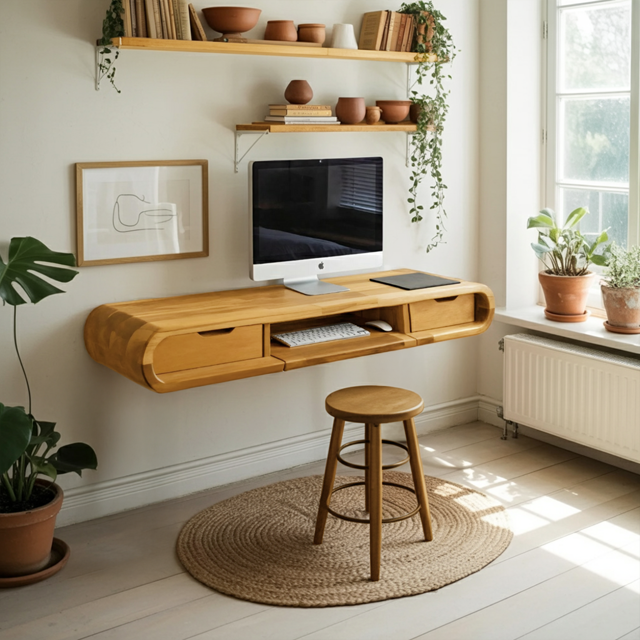 Modern Floating Wall Mounted Desk With Drawers For Bedroom And Office SITHHNFLD006