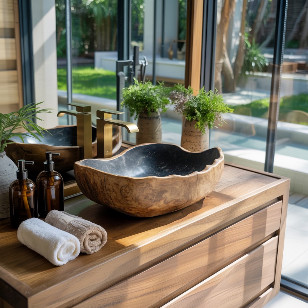Solid Wood Sink Mid Century Look For Bathroom Interior SILDTTRVS012