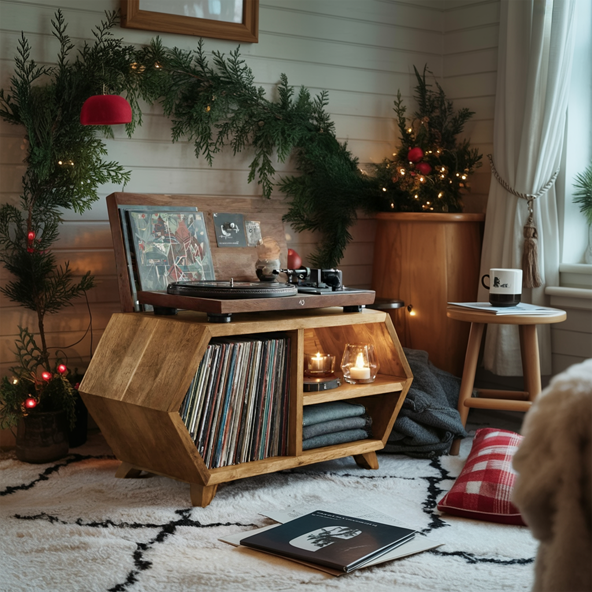 Handcrafted Wooden Record Stand For Bedroom Holiday Style SILDTTNCRS003