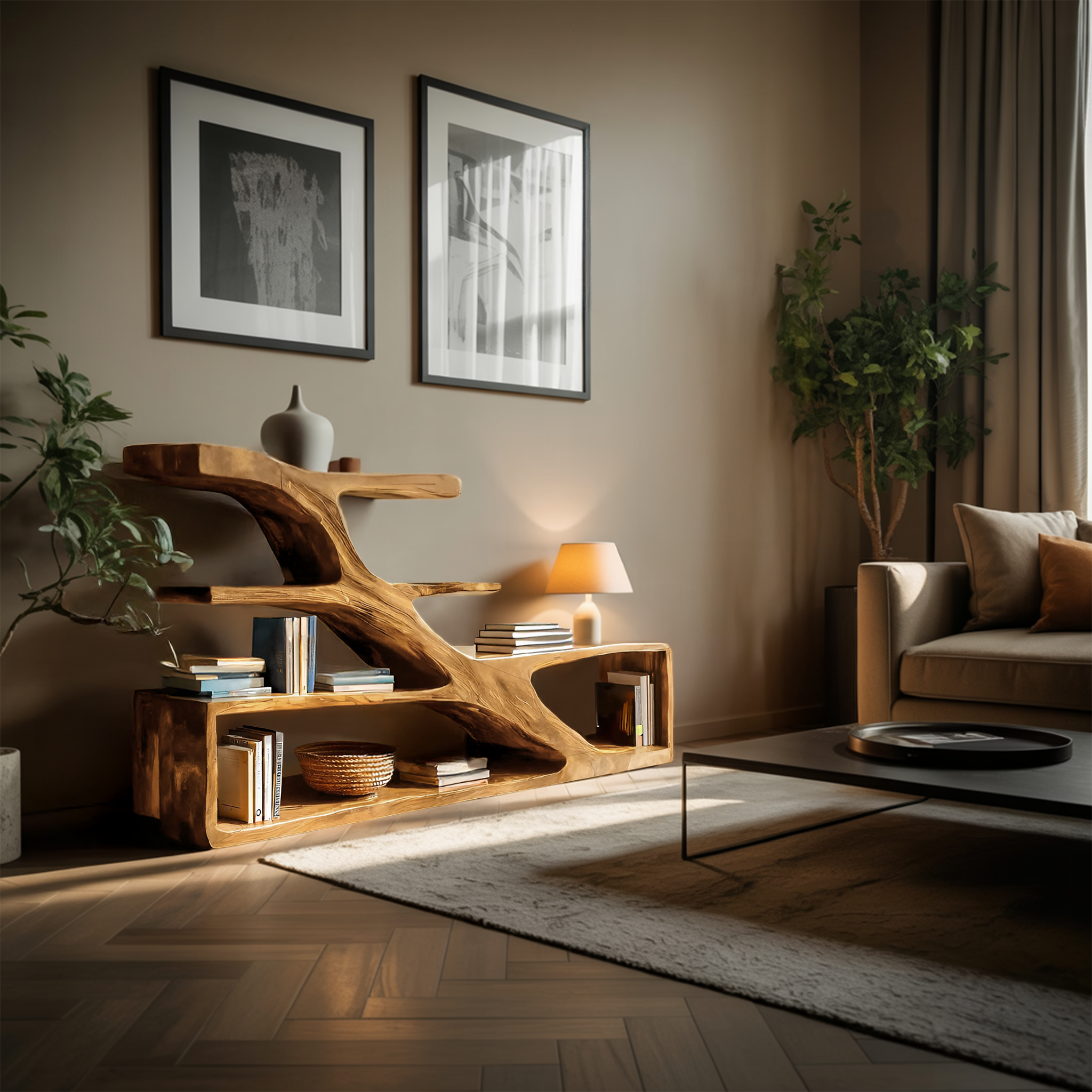 Modern Sculptural Curved Bookcase For Living Room Interior RTTHTTBS053